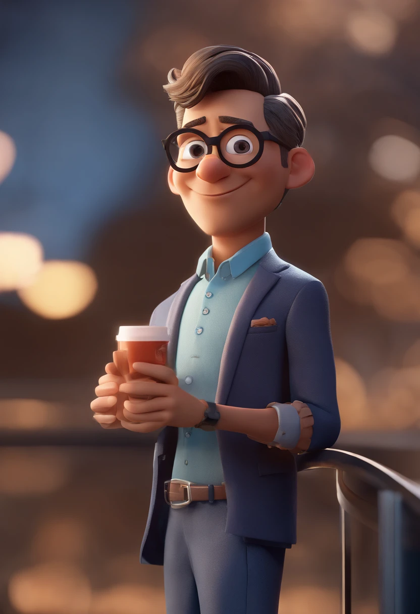 Cartoon character of a man with black glasses and a blue shirt, animation character, Caractere estilizado, animation style rendering, 3D estilizado, Arnold Maya render, 3 d render stylized, toon render keyshot, Personagem 3D, Personagem 3D, 3d rendering stylized, 3 d character render, personagem de desenho animado, Personagem de close up, Pose de personagem,  (Estilo Pixar) (master part:1.2) (Bokeh) (best quality) (pele detalhada) (textura detalhada) (8k) (argila) (Cinematic lighting) (foco nítido