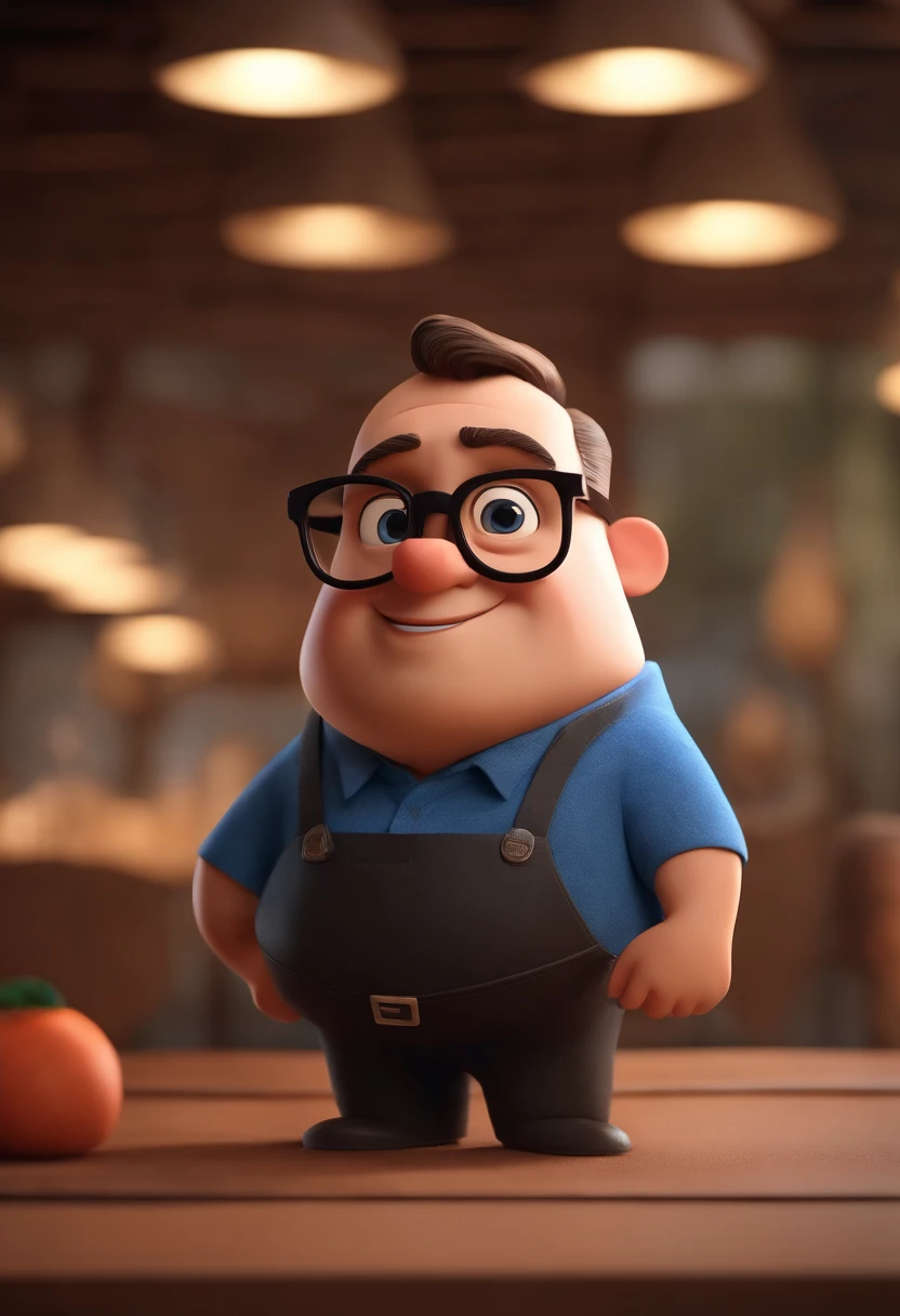 Cartoon character of a man wearing black glasses and a blue shirt, um personagem animado, Caractere estilizado, animation style rendering, 3D estilizado, Arnold Maya render, 3 d render stylized, toon render keyshot, Personagem 3D, Personagem 3D, 3d rendering stylized, 3 d character render, personagem de desenho animado, Personagem de close up, Pose de personagem, (Estilo Pixar) (master part:1.2) (Bokeh) (best quality) (pele detalhada) (textura detalhada) (8k) (argila) (Cinematic lighting) (foco nítido,Senta e vaza a parte superior do corpo