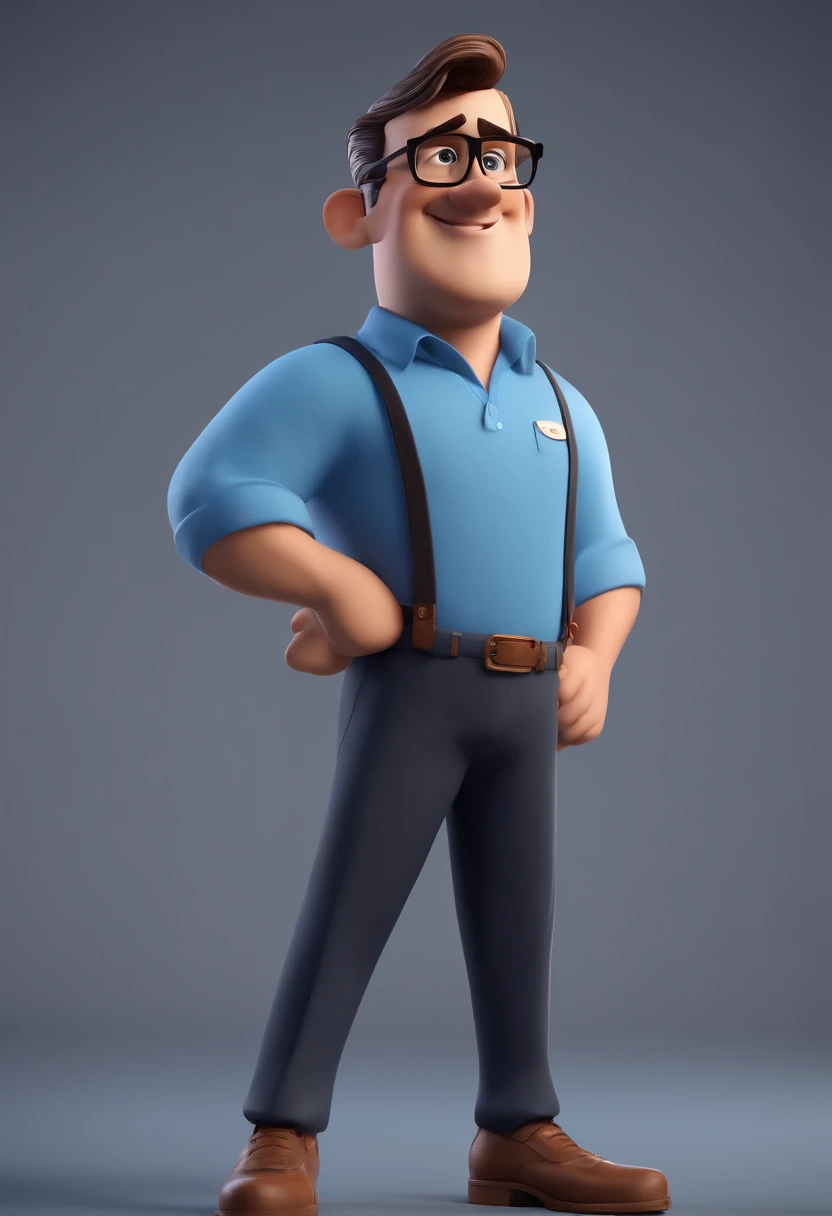 Cartoon character of a man with black glasses and a blue shirt, animation character, Caractere estilizado, animation style rendering, 3D estilizado, Arnold Maya render, 3 d render stylized, toon render keyshot, Personagem 3D, Personagem 3D, 3d rendering stylized, 3 d character render, personagem de desenho animado, Personagem de close up, Pose de personagem, (Estilo Pixar) (master part:1.2) (Bokeh) (best quality) (pele detalhada) (textura detalhada) (8k) (argila) (Cinematic lighting) (foco nítido