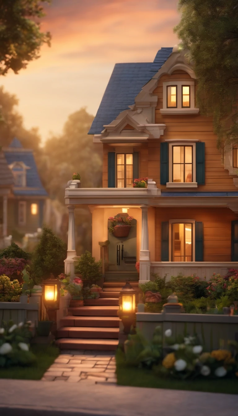 Create in Pixar style a family with a couple of adults and two children in one visiting a subdivision in order to buy a space to build their house in high quality and richness of detail