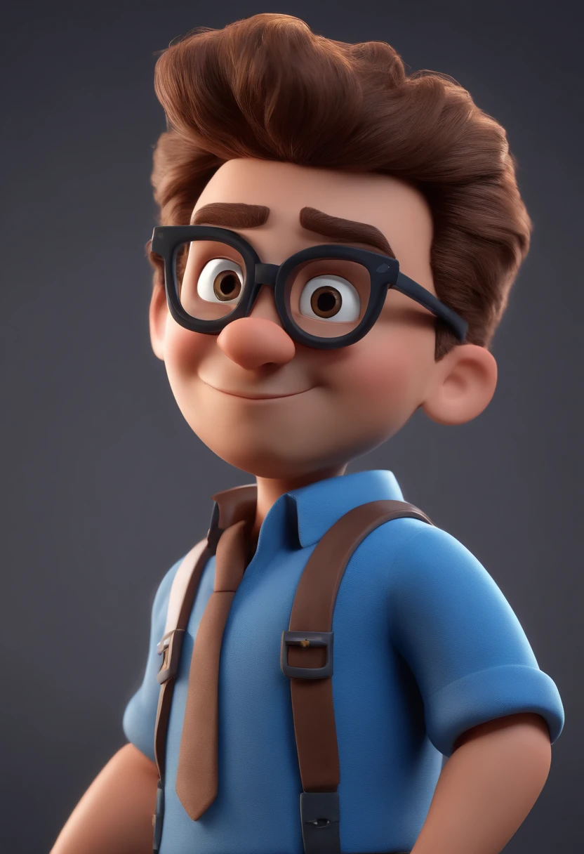 Cartoon character of a man with black glasses and a blue shirt, animation character, Caractere estilizado, animation style rendering, 3D estilizado, Arnold Maya render, 3 d render stylized, toon render keyshot, Personagem 3D, Personagem 3D, 3d rendering stylized, 3 d character render, personagem de desenho animado, Personagem de close up, Pose de personagem,  (Estilo Pixar) (master part:1.2) (Bokeh) (best quality) (pele detalhada) (textura detalhada) (8k) (argila) (Cinematic lighting) (foco nítido