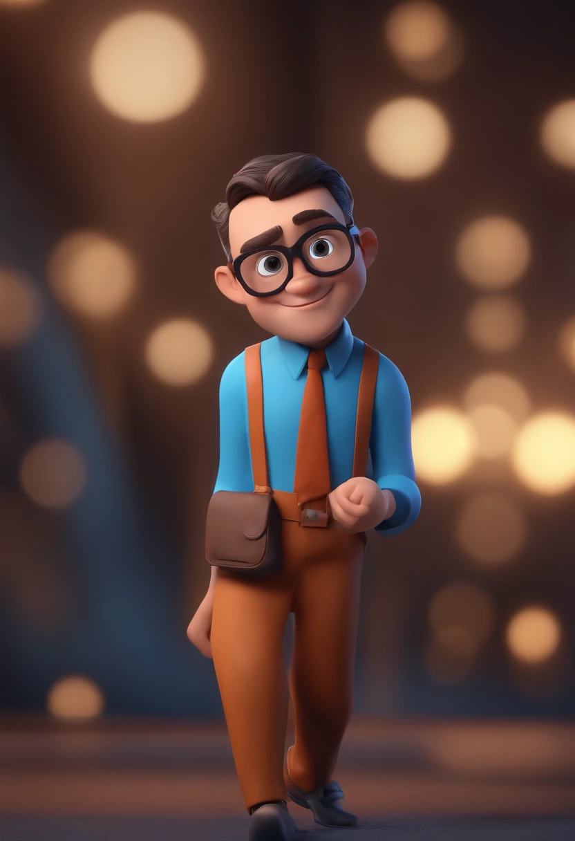 Cartoon character of a man with black glasses and a blue shirt, animation character, Caractere estilizado, animation style rendering, 3D estilizado, Arnold Maya render, 3 d render stylized, toon render keyshot, Personagem 3D, Personagem 3D, 3d rendering stylized, 3 d character render, personagem de desenho animado, Personagem de close up, Pose de personagem,  (Estilo Pixar) (master part:1.2) (Bokeh) (best quality) (pele detalhada) (textura detalhada) (8k) (argila) (Cinematic lighting) (foco nítido