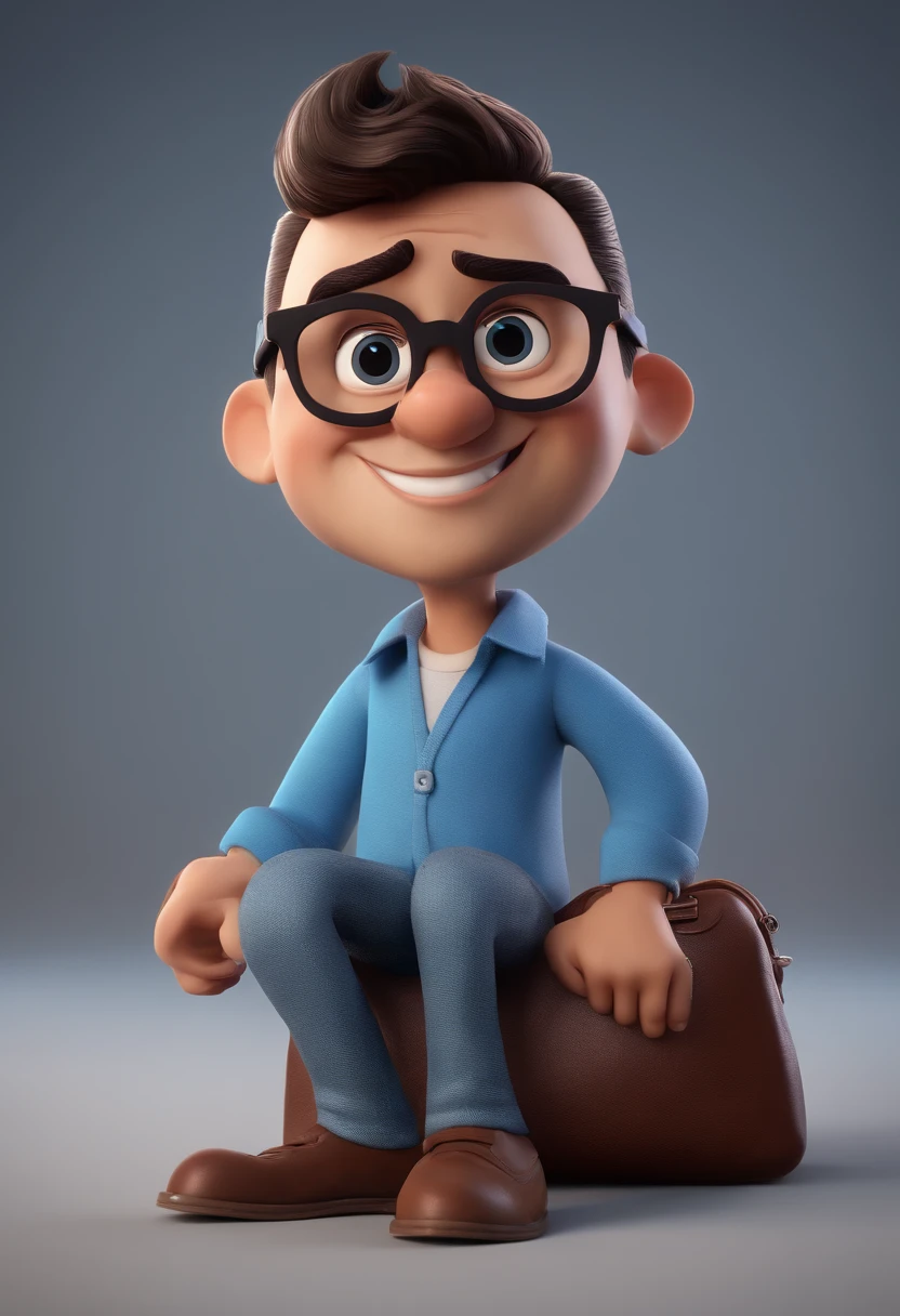 Cartoon character of a man with black glasses and a blue shirt, animation character, Caractere estilizado, animation style rendering, 3D estilizado, Arnold Maya render, 3 d render stylized, toon render keyshot, Personagem 3D, Personagem 3D, 3d rendering stylized, 3 d character render, personagem de desenho animado, Personagem de close up, Pose de personagem, (Estilo Pixar) (master part:1.2) (Bokeh) (best quality) (pele detalhada) (textura detalhada) (8k) (argila) (Cinematic lighting) (foco nítido