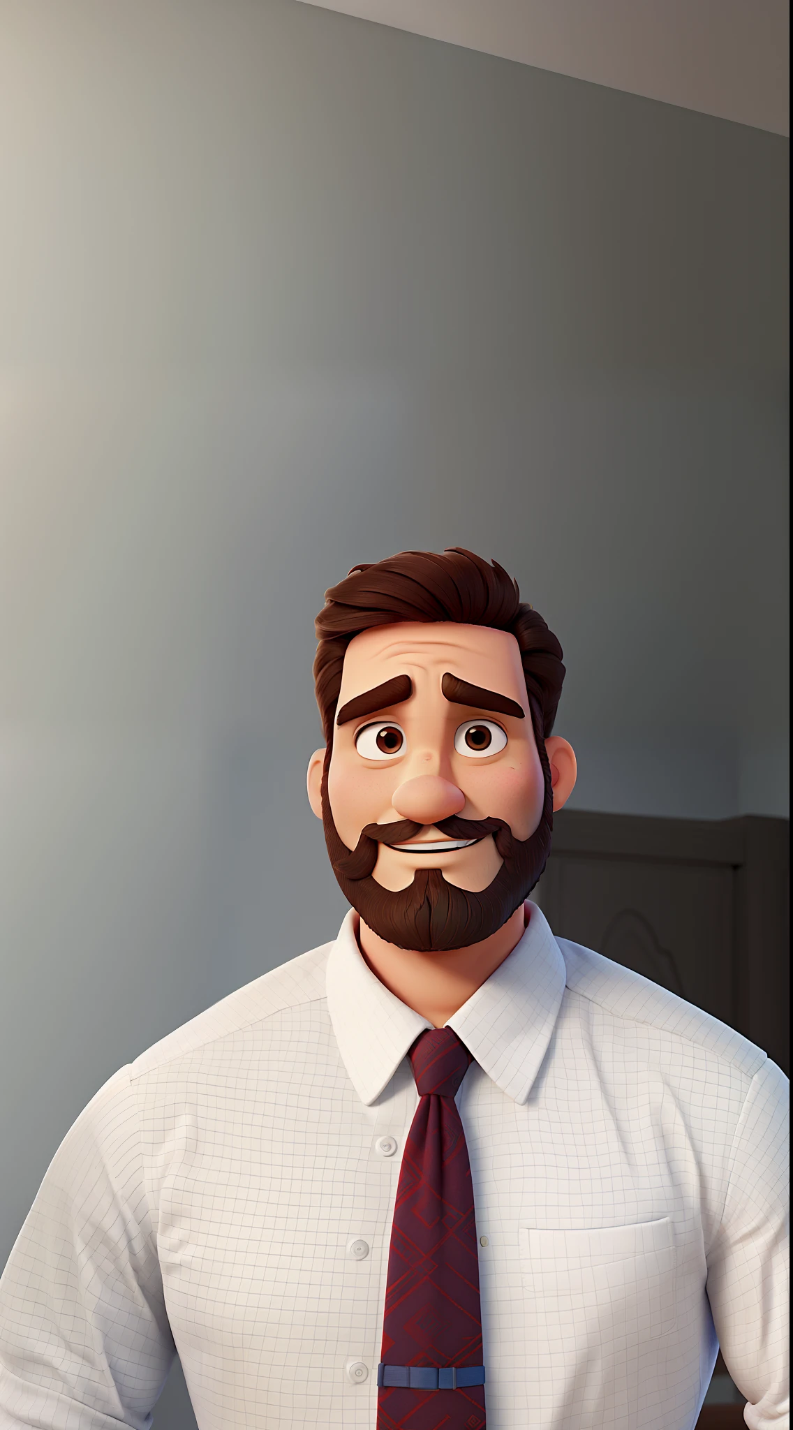 Um homem branco de barba terno e gravata, musculoso, estilo disney pixar, alta qualidade, melhor qualidade