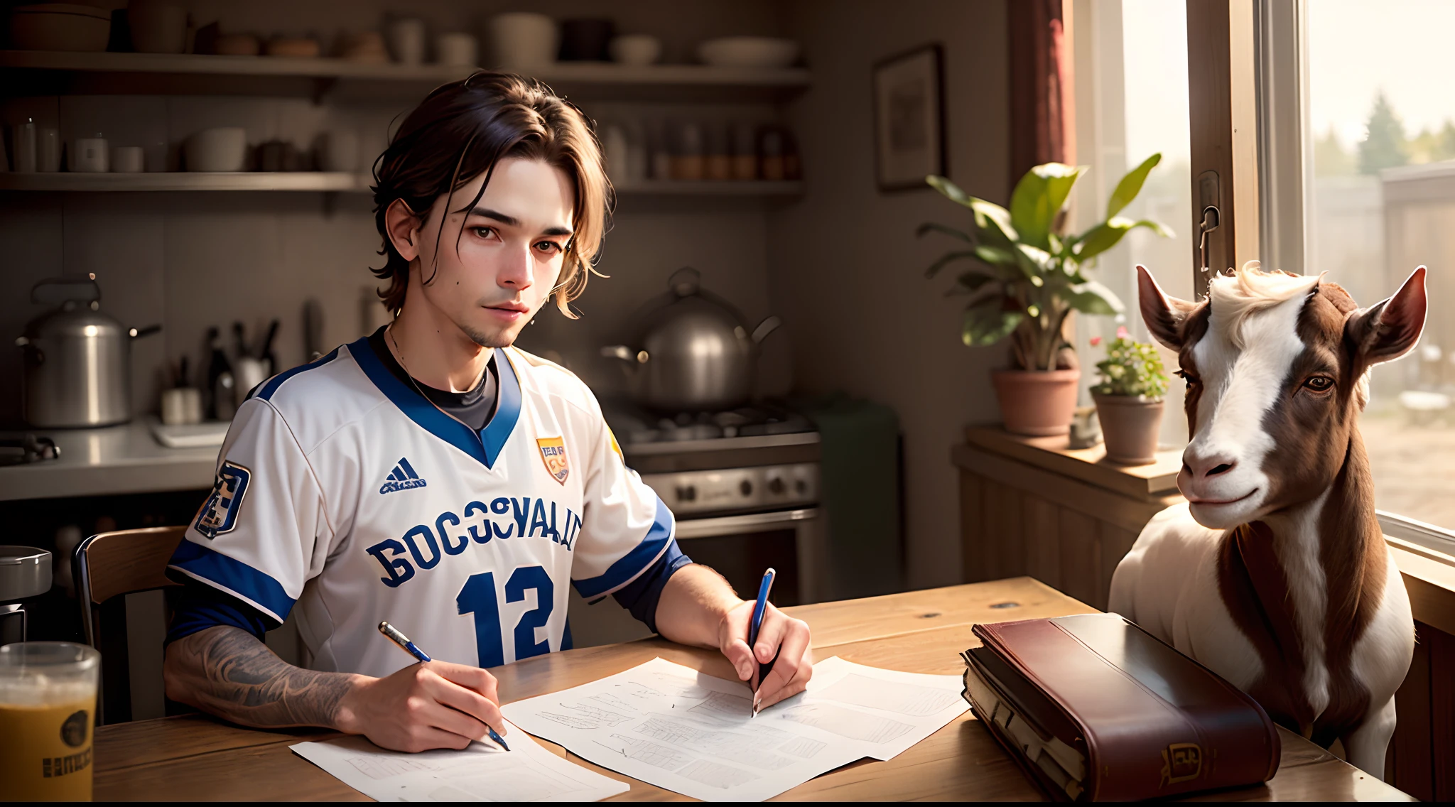 25-year-old man in dark blue jacket with hooded face sitting facing the observer with the background of a room with a bookshelf and an ultra-realistic 4K computer --auto --s2