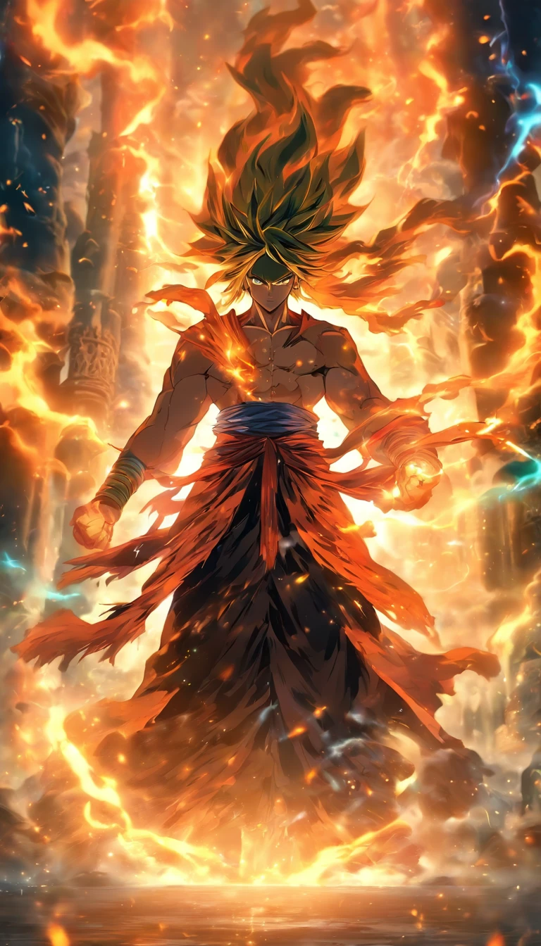 best quality, ultra-detailed, male mage casting multi colored spells, fighting monsters, weilding a magical powerful weapon, realistic lighting, sharp focus, vivid colors, mystical atmosphere, gritty fantasy style, fiery spells, ethereal glow, magical aura, detailed spell effects, majestic backdrop, haunting shadows, dynamic composition, highly detailed monsters, spellbinding action, heroic stance, ancient ruins, mystic symbols, foreboding clouds, dramatic lighting, epic battle scene, crackling energy, exquisite detailing, magical artifacts, dangerous creatures, enchanted forest, ethereal mist, masterpiece:1.2