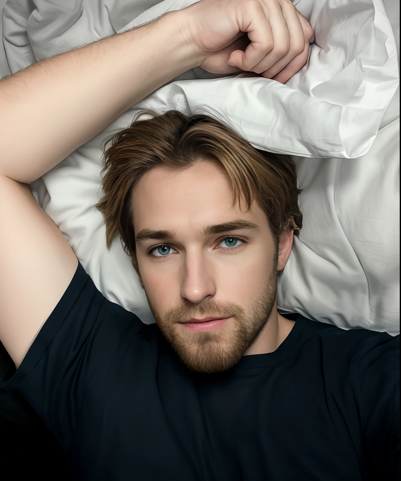 There is a man lying on the bed with a white sheet, Asmongold, na minha cama, deitado na cama, deitado na cama, deitado em uma cama, posando na cama, Olhos do quarto, deitado na cama, na cama, enquanto posa na mesma cama, deitado na cama, caleb from critical role, Pewdiepie, Ryan Dening