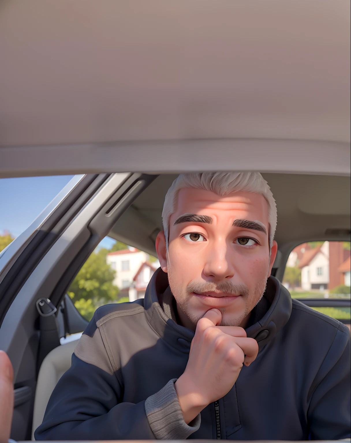 Um homem moreno dentro de um carro