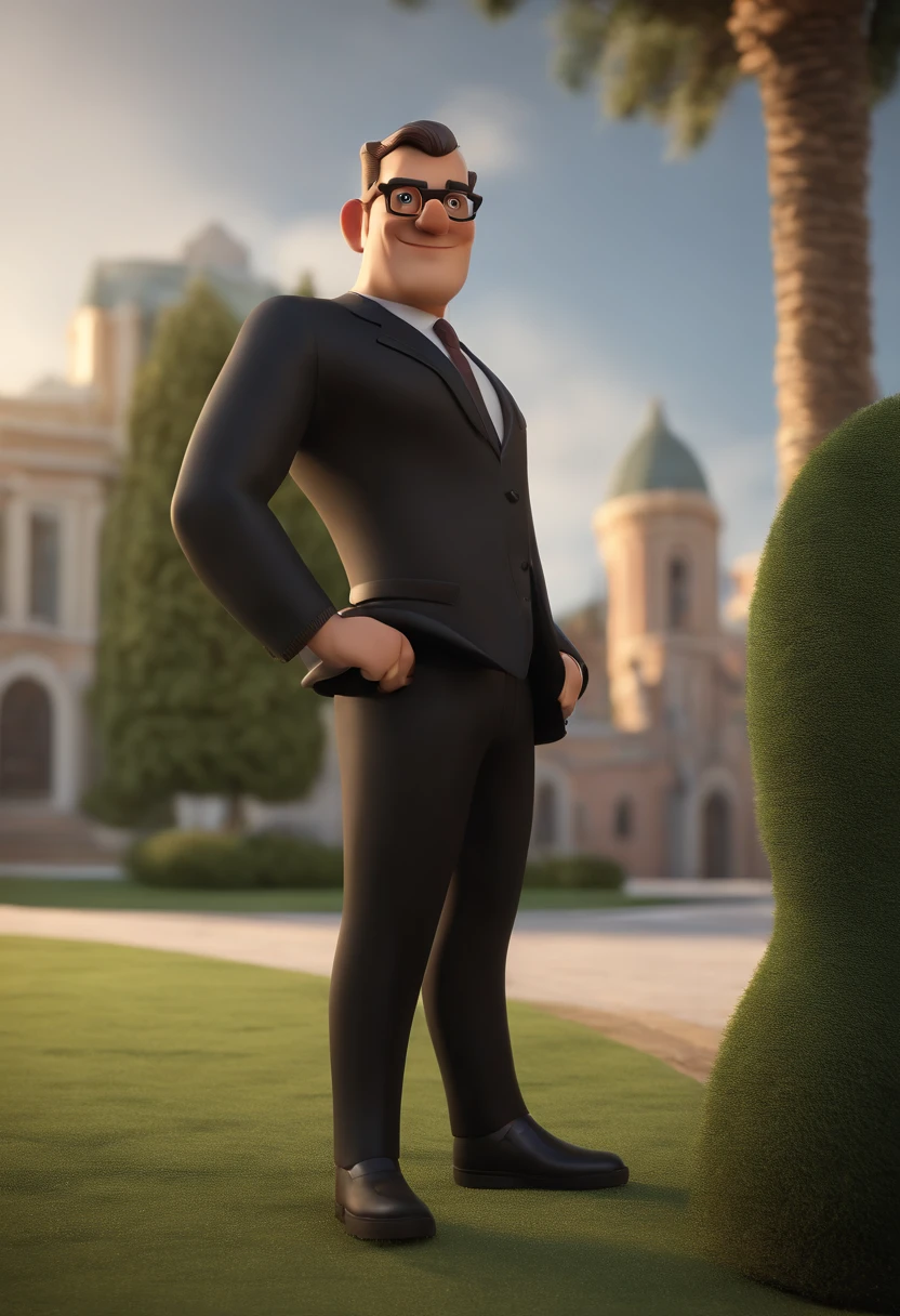 Cartoon character of a man with black glasses and black suit , gravata vermelha, animation character, Caractere estilizado, animation style rendering, 3D estilizado, Arnold Maya render, 3 d render stylized, toon render keyshot, Personagem 3D, Personagem 3D, 3d rendering stylized, 3 d character render, personagem de desenho animado, Personagem de close up, Pose de personagem, (Estilo Pixar) (master part:1.2) (Bokeh) (best quality) (pele detalhada) (textura detalhada) (8k) (argila) (Cinematic lighting) (foco nítido