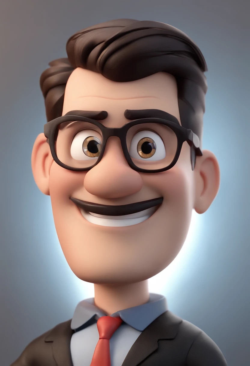 Cartoon character of a man with black glasses and black suit , gravata vermelha, animation character, Caractere estilizado, animation style rendering, 3D estilizado, Arnold Maya render, 3 d render stylized, toon render keyshot, Personagem 3D, Personagem 3D, 3d rendering stylized, 3 d character render, personagem de desenho animado, Personagem de close up, Pose de personagem, (Estilo Pixar) (master part:1.2) (Bokeh) (best quality) (pele detalhada) (textura detalhada) (8k) (argila) (Cinematic lighting) (foco nítido