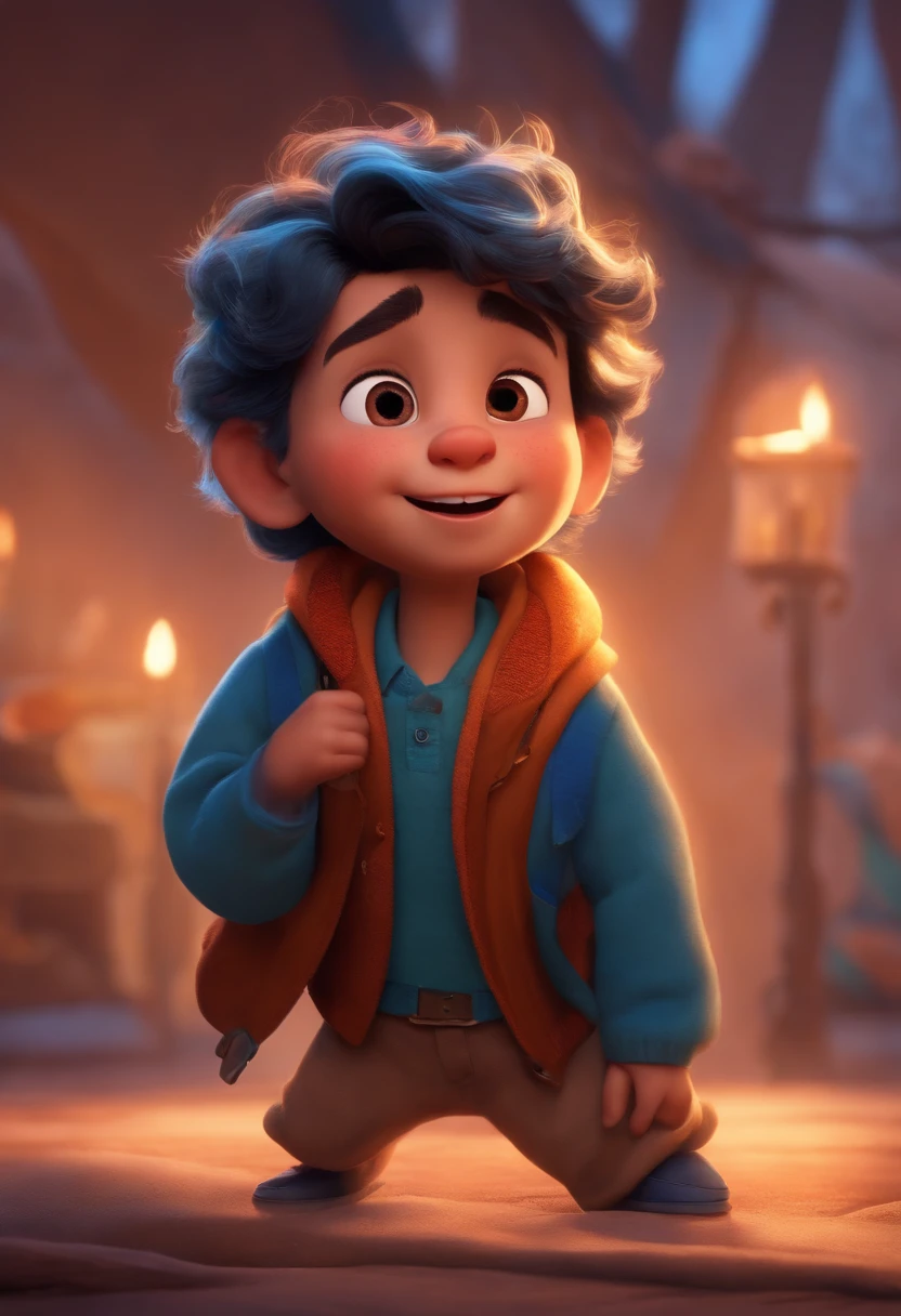 Image of a boy for a story in a YouTube video in Pixar format, He's the little allabester, He's the class leader, He's outgoing, Playful and gets up for a lot of things, cabelo curto