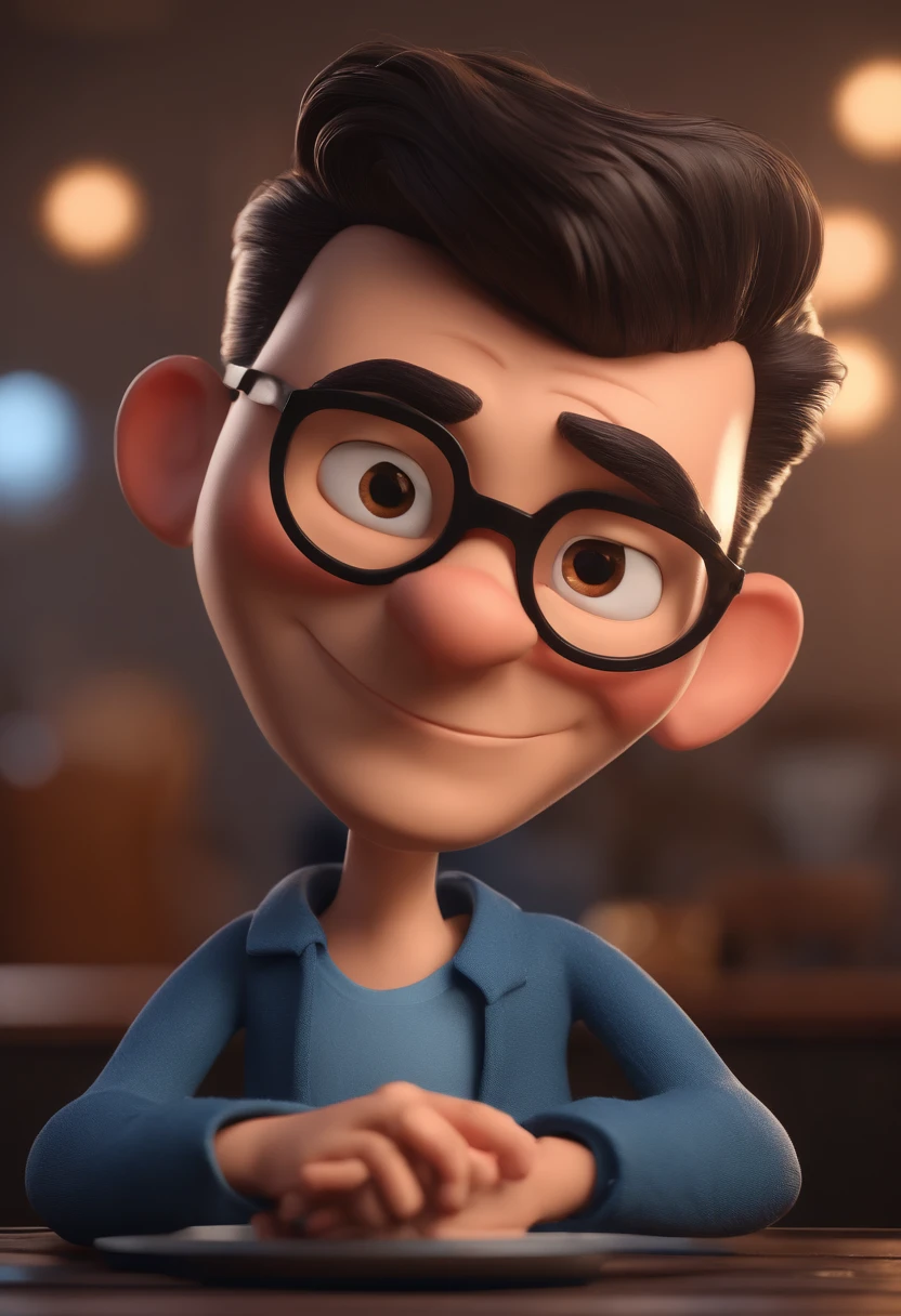Cartoon character of a man with black glasses and a blue shirt, animation character, Caractere estilizado, animation style rendering, 3D estilizado, Arnold Maya render, 3 d render stylized, toon render keyshot, Personagem 3D, Personagem 3D, 3d rendering stylized, 3 d character render, personagem de desenho animado, Personagem de close up, Pose de personagem, (Estilo Pixar) (master part:1.2) (Bokeh) (best quality) (pele detalhada) (textura detalhada) (8k) (argila) (Cinematic lighting) (foco nítido