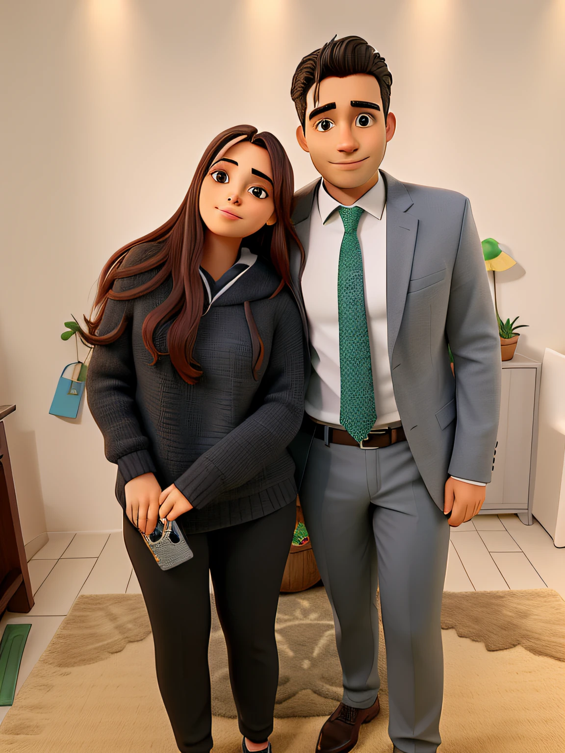 Um casal em uma paisagem de fundo em um escritorio