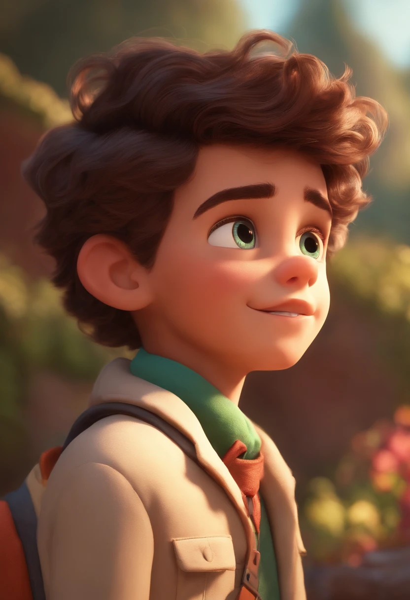 Image of a boy for a story in a YouTube video in Pixar format, He's the little allabester, He's the class leader, He's outgoing, Playful and gets up for a lot of things, cabelo curto