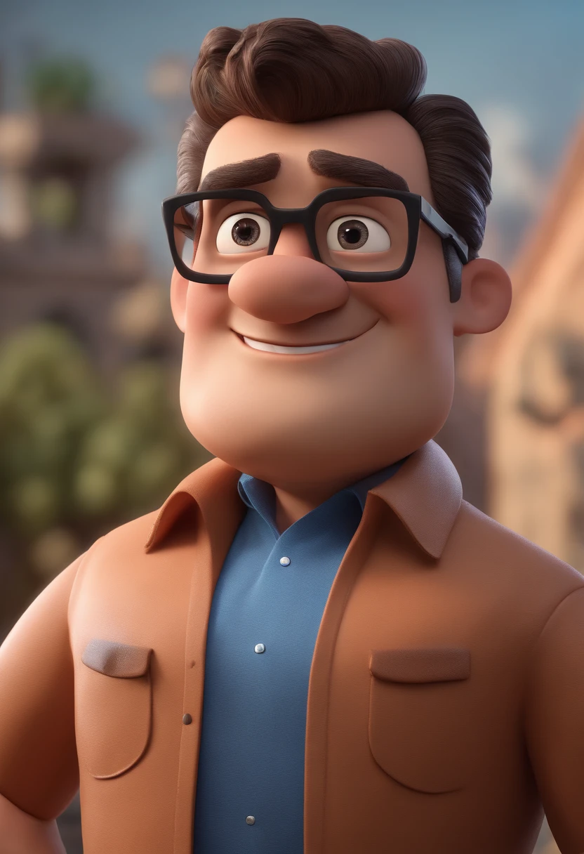 Cartoon character of a man with black glasses and a blue shirt, animation character, Caractere estilizado, animation style rendering, 3D estilizado, Arnold Maya render, 3 d render stylized, toon render keyshot, Personagem 3D, Personagem 3D, 3d rendering stylized, 3 d character render, personagem de desenho animado, Personagem de close up, Pose de personagem, (Estilo Pixar) (master part:1.2) (Bokeh) (best quality) (pele detalhada) (textura detalhada) (8k) (argila) (Cinematic lighting) (foco nítido