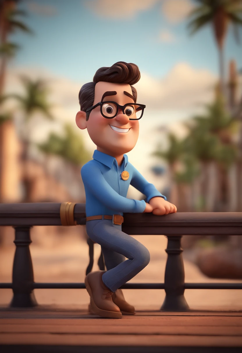Cartoon character of a man with black glasses and a blue shirt, animation character, Caractere estilizado, animation style rendering, 3D estilizado, Arnold Maya render, 3 d render stylized, toon render keyshot, Personagem 3D, Personagem 3D, 3d rendering stylized, 3 d character render, personagem de desenho animado, Personagem de close up, Pose de personagem, (Estilo Pixar) (master part:1.2) (Bokeh) (best quality) (pele detalhada) (textura detalhada) (8k) (argila) (Cinematic lighting) (foco nítido
