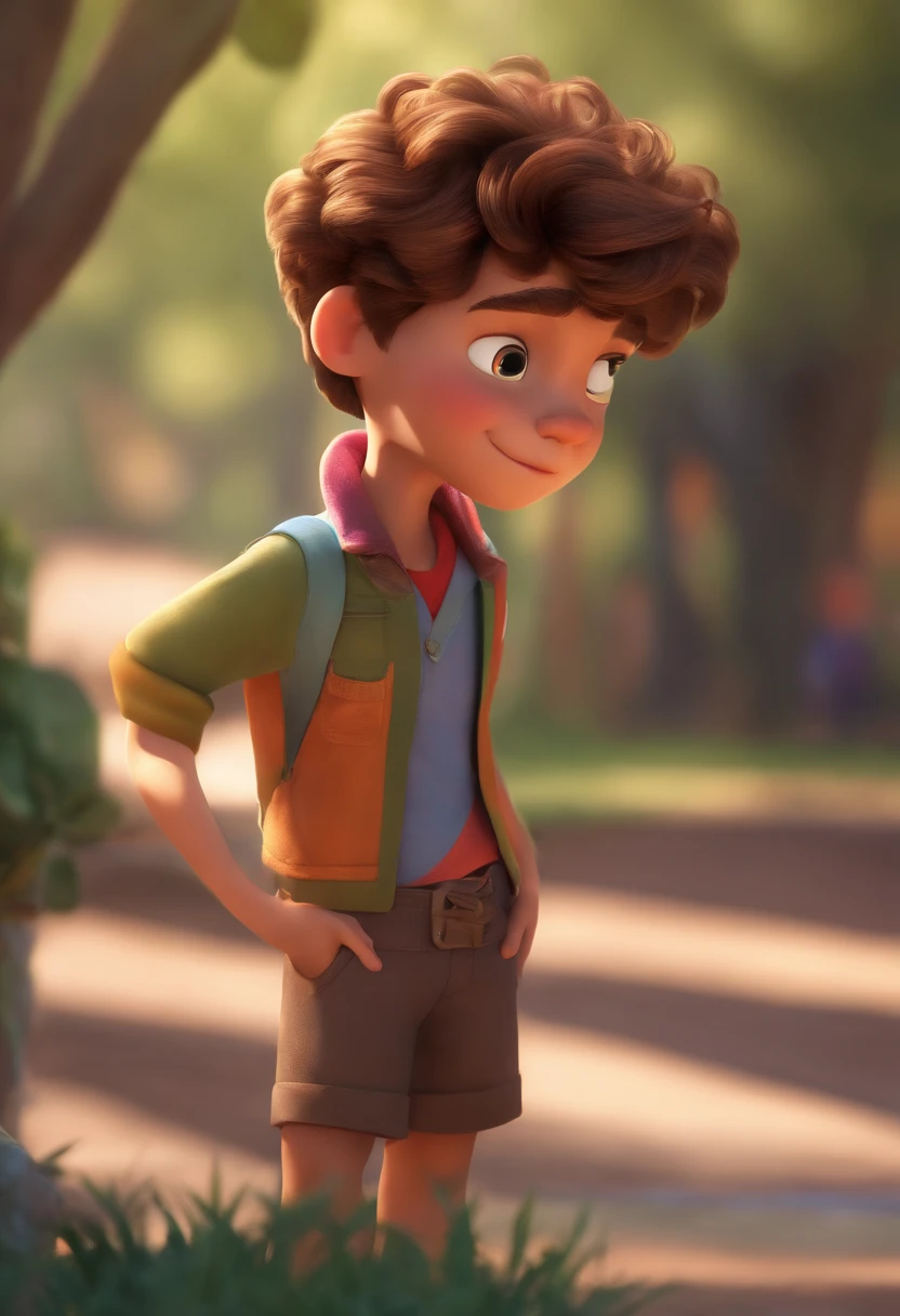 Image of a boy for a story in a YouTube video in Pixar format, He's the little allabester, He's the class leader, He's outgoing, Playful and gets up for a lot of things, cabelo curto
