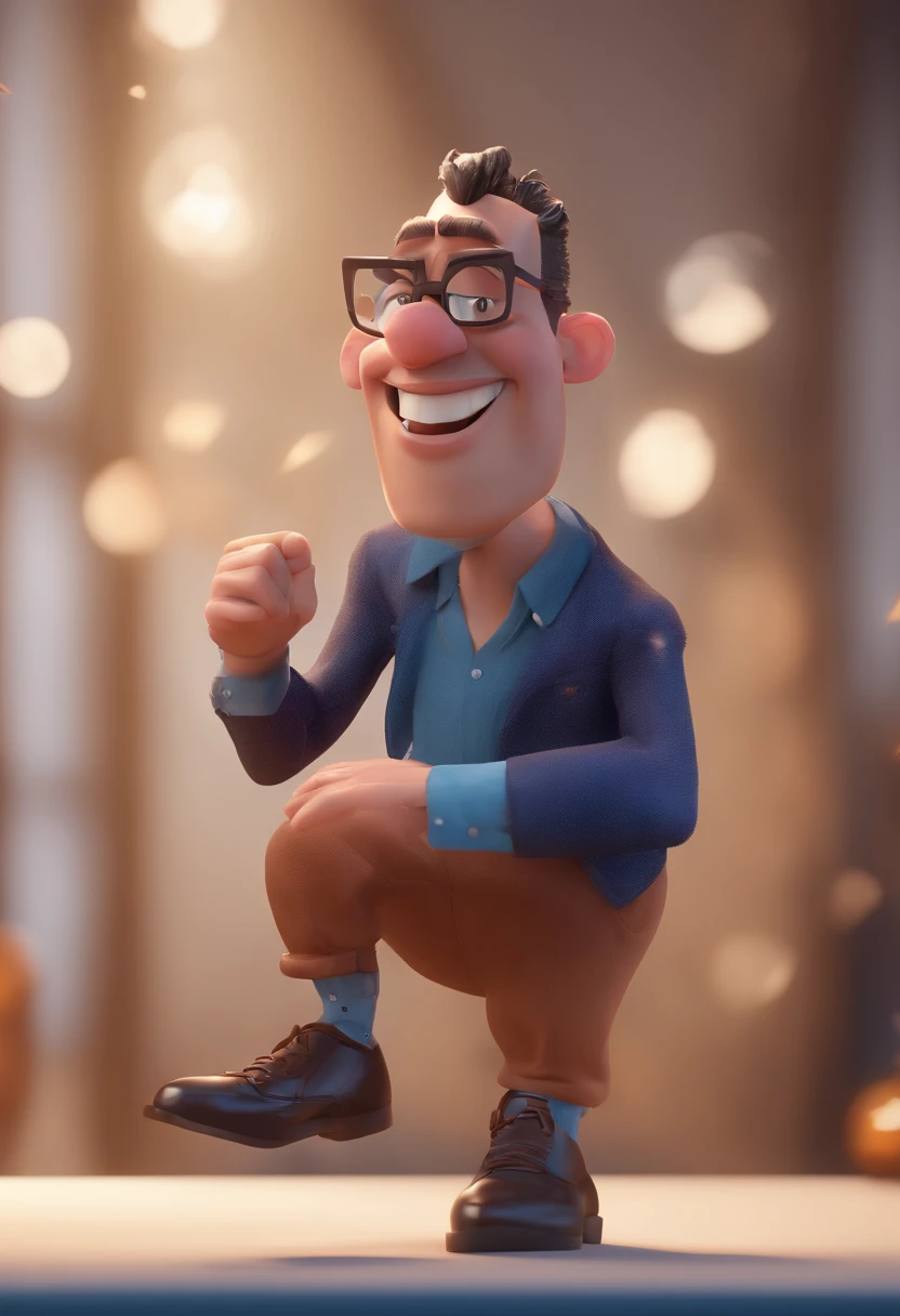Cartoon character of a man with black glasses and a blue shirt, animation character, Caractere estilizado, animation style rendering, 3D estilizado, Arnold Maya render, 3 d render stylized, toon render keyshot, Personagem 3D, Personagem 3D, 3d rendering stylized, 3 d character render, personagem de desenho animado, Personagem de close up, Pose de personagem, (Estilo Pixar) (master part:1.2) (Bokeh) (best quality) (pele detalhada) (textura detalhada) (8k) (argila) (Cinematic lighting) (foco nítido