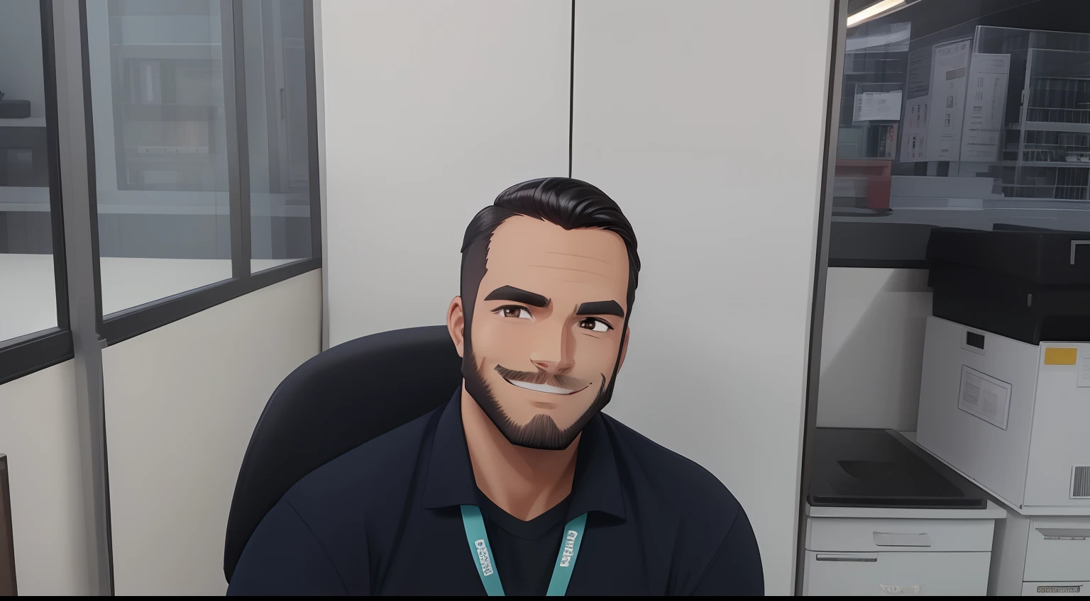 homem, cabelo preto com barba curta, alta qualidade, closed smile, estilo anime