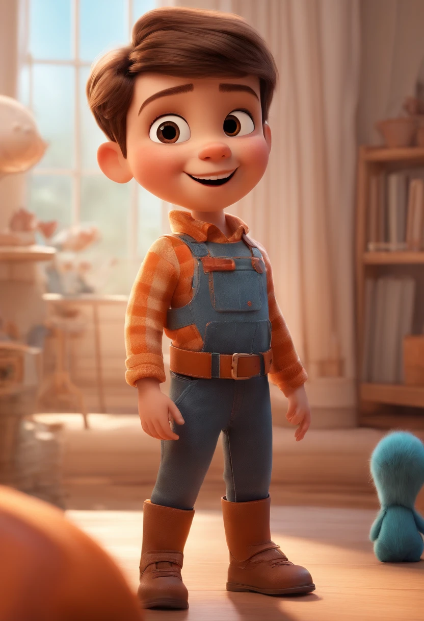 a happy cute ??? standing short hair, vestindo uma fantasia espacial, , fundo branco, barnet, Tom, Estilo Pixar, ....3d, desenhos animados, rosto detalhado, asymmetrical 16k