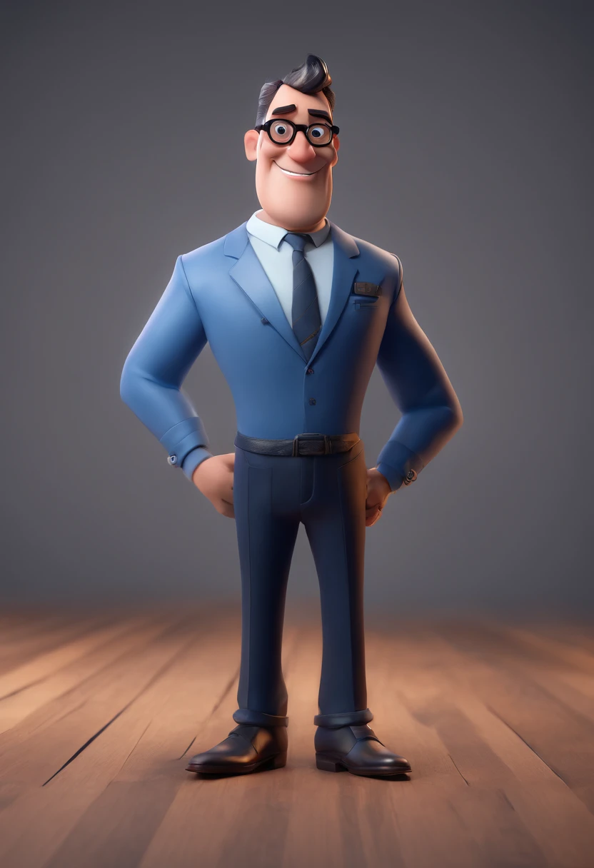 Cartoon character of a man with black glasses and a blue shirt, animation character, Caractere estilizado, animation style rendering, 3D estilizado, Arnold Maya render, 3 d render stylized, toon render keyshot, Personagem 3D, Personagem 3D, 3d rendering stylized, 3 d character render, personagem de desenho animado, Personagem de close up, Pose de personagem, (Estilo Pixar) (master part:1.2) (Bokeh) (best quality) (pele detalhada) (textura detalhada) (8k) (argila) (Cinematic lighting) (foco nítido