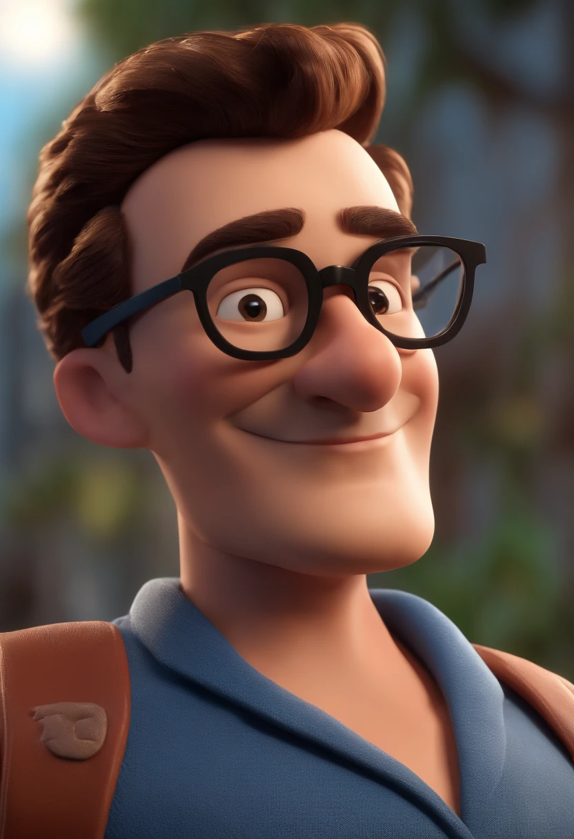 Cartoon character of a man with black glasses and a blue shirt, animation character, Caractere estilizado, animation style rendering, 3D estilizado, Arnold Maya render, 3 d render stylized, toon render keyshot, Personagem 3D, Personagem 3D, 3d rendering stylized, 3 d character render, personagem de desenho animado, Personagem de close up, Pose de personagem, (Estilo Pixar) (master part:1.2) (Bokeh) (best quality) (pele detalhada) (textura detalhada) (8k) (argila) (Cinematic lighting) (foco nítido