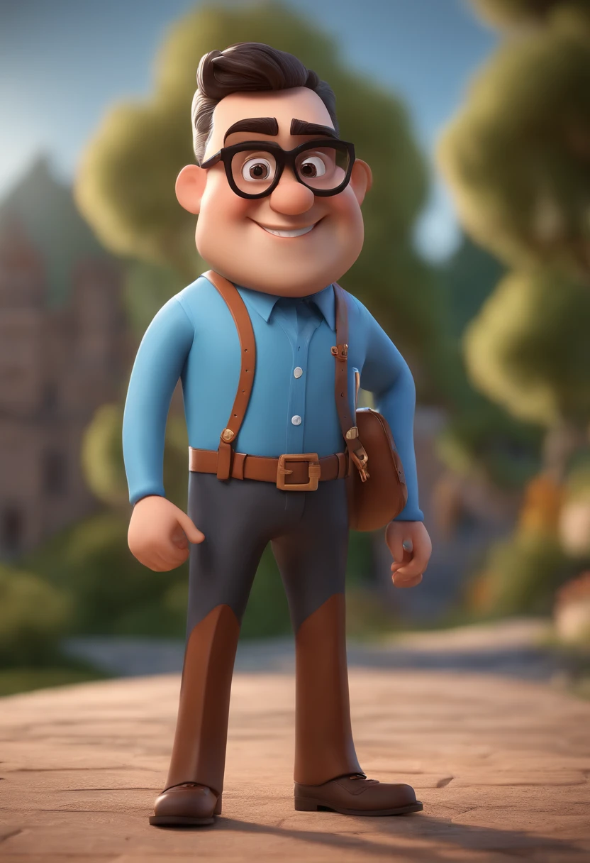 Cartoon character of a man with black glasses and a blue shirt, animation character, Caractere estilizado, animation style rendering, 3D estilizado, Arnold Maya render, 3 d render stylized, toon render keyshot, Personagem 3D, Personagem 3D, 3d rendering stylized, 3 d character render, personagem de desenho animado, Personagem de close up, Pose de personagem,  (Estilo Pixar) (master part:1.2) (Bokeh) (best quality) (pele detalhada) (textura detalhada) (8k) (argila) (Cinematic lighting) (foco nítido