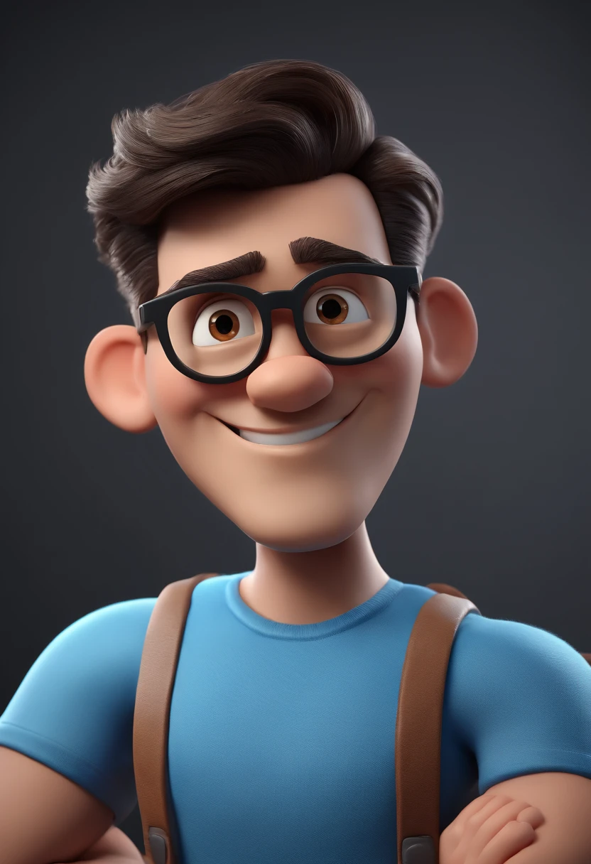 Cartoon character of a man with black glasses and a blue shirt, animation character, Caractere estilizado, animation style rendering, 3D estilizado, Arnold Maya render, 3 d render stylized, toon render keyshot, Personagem 3D, Personagem 3D, 3d rendering stylized, 3 d character render, personagem de desenho animado, Personagem de close up, Pose de personagem,  (Estilo Pixar) (master part:1.2) (Bokeh) (best quality) (pele detalhada) (textura detalhada) (8k) (argila) (Cinematic lighting) (foco nítido