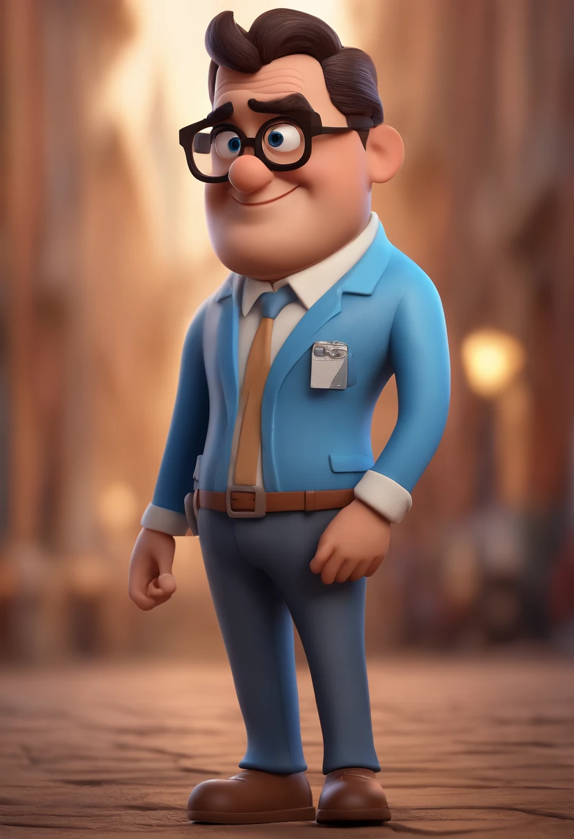 Cartoon character of a man with black glasses and a blue shirt, animation character, Caractere estilizado, animation style rendering, 3D estilizado, Arnold Maya render, 3 d render stylized, toon render keyshot, Personagem 3D, Personagem 3D, 3d rendering stylized, 3 d character render, personagem de desenho animado, Personagem de close up, Pose de personagem, (Estilo Pixar) (master part:1.2) (Bokeh) (best quality) (pele detalhada) (textura detalhada) (8k) (argila) (Cinematic lighting) (foco nítido