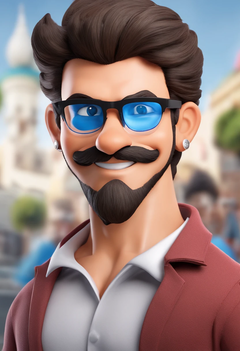 ((best quality)), ((master part)), ((desenhos animados realistas)), ((Personagem perfeito)) - Um retrato frontal meticulosamente detalhado e realista de um homem com cabelo raspado, glasses and a shirt with beautiful textures. O homem olha diretamente para o espectador, Establish a strong and confident presence. The image captures their distinctive facial features, accurately showing the brightness of your eyes and the design of your glasses. The black shirt is rendered with fine details, aumentando o profissionalismo do retrato. Enviado para documentos oficiais, this portrait is presented in impressive 8K UHD resolution, Ensure clarity and unique protection.