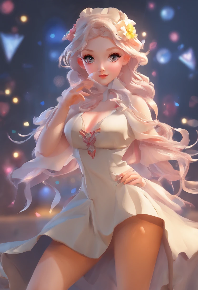best quality, master part, fotorrealista, extremamente detalhado CG unidade 8k papel de parede, Chibi,1girl, Elsa,sozinho, cheio_corpo, sorrir, Olhando_em_visualizador, ao ar livre,