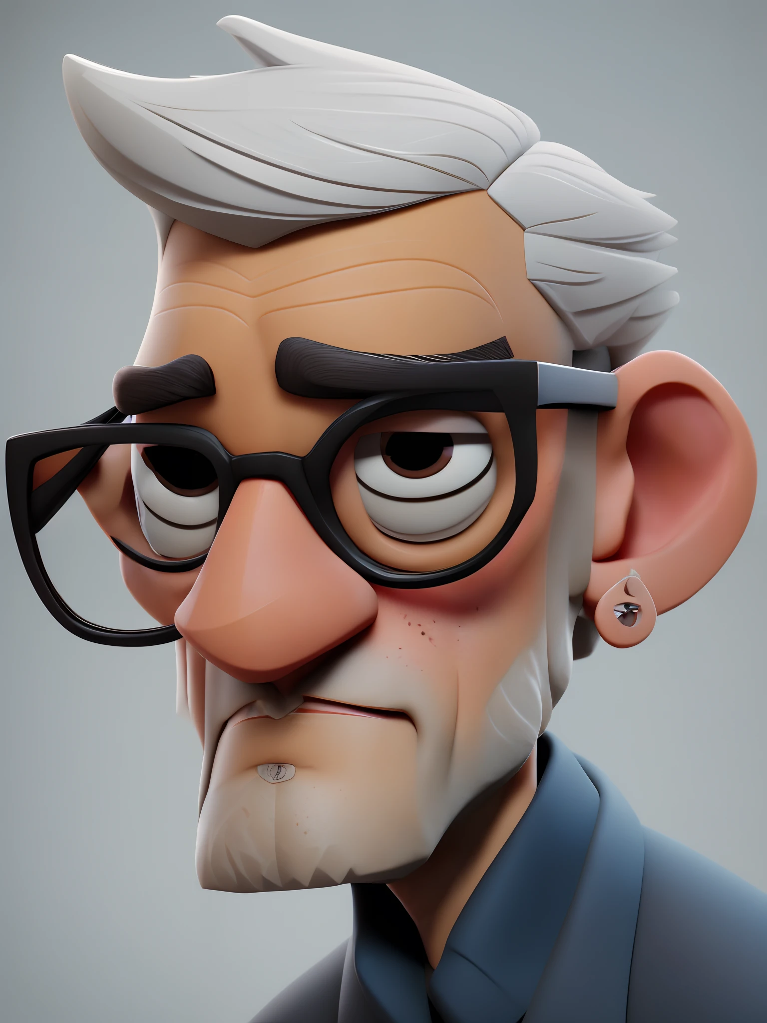 Cartoon character of a man with black glasses, cabelo cacheado marrom escuro e uma camisa azul, animation character, Caractere estilizado, animation style rendering, 3D estilizado, Arnold Maya render, 3 d render stylized, toon render keyshot, Personagem 3D, Personagem 3D, 3d rendering stylized, 3 d character render, personagem de desenho animado, Personagem de close up, Pose de personagem,  (Estilo Pixar) (master part:1.2) (Bokeh) (best quality) (pele detalhada) (textura detalhada) (8k) (argila) (Cinematic lighting) (foco nítido