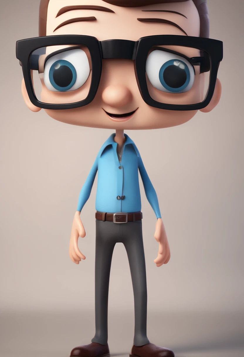 Cartoon character of a man with black glasses and a blue shirt, animation character, Caractere estilizado, animation style rendering, 3D estilizado, Arnold Maya render, 3 d render stylized, toon render keyshot, Personagem 3D, Personagem 3D, 3d rendering stylized, 3 d character render, personagem de desenho animado, Personagem de close up, Pose de personagem, (Estilo Pixar) (master part:1.2) (Bokeh) (best quality) (pele detalhada) (textura detalhada) (8k) (argila) (Cinematic lighting) (foco nítido