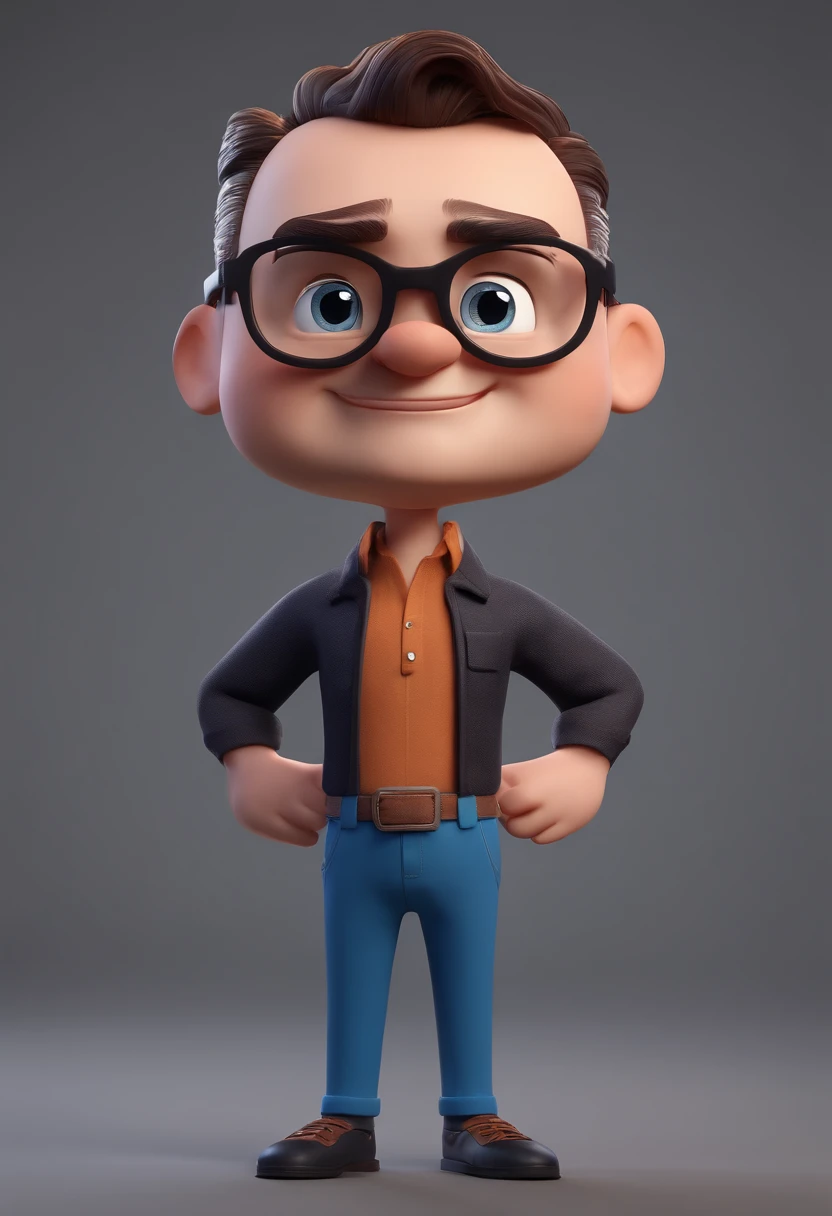 Cartoon character of a man with black glasses and a blue shirt, animation character, Caractere estilizado, animation style rendering, 3D estilizado, Arnold Maya render, 3 d render stylized, toon render keyshot, Personagem 3D, Personagem 3D, 3d rendering stylized, 3 d character render, personagem de desenho animado, Personagem de close up, Pose de personagem,  (Estilo Pixar) (master part:1.2) (Bokeh) (best quality) (pele detalhada) (textura detalhada) (8k) (argila) (Cinematic lighting) (foco nítido