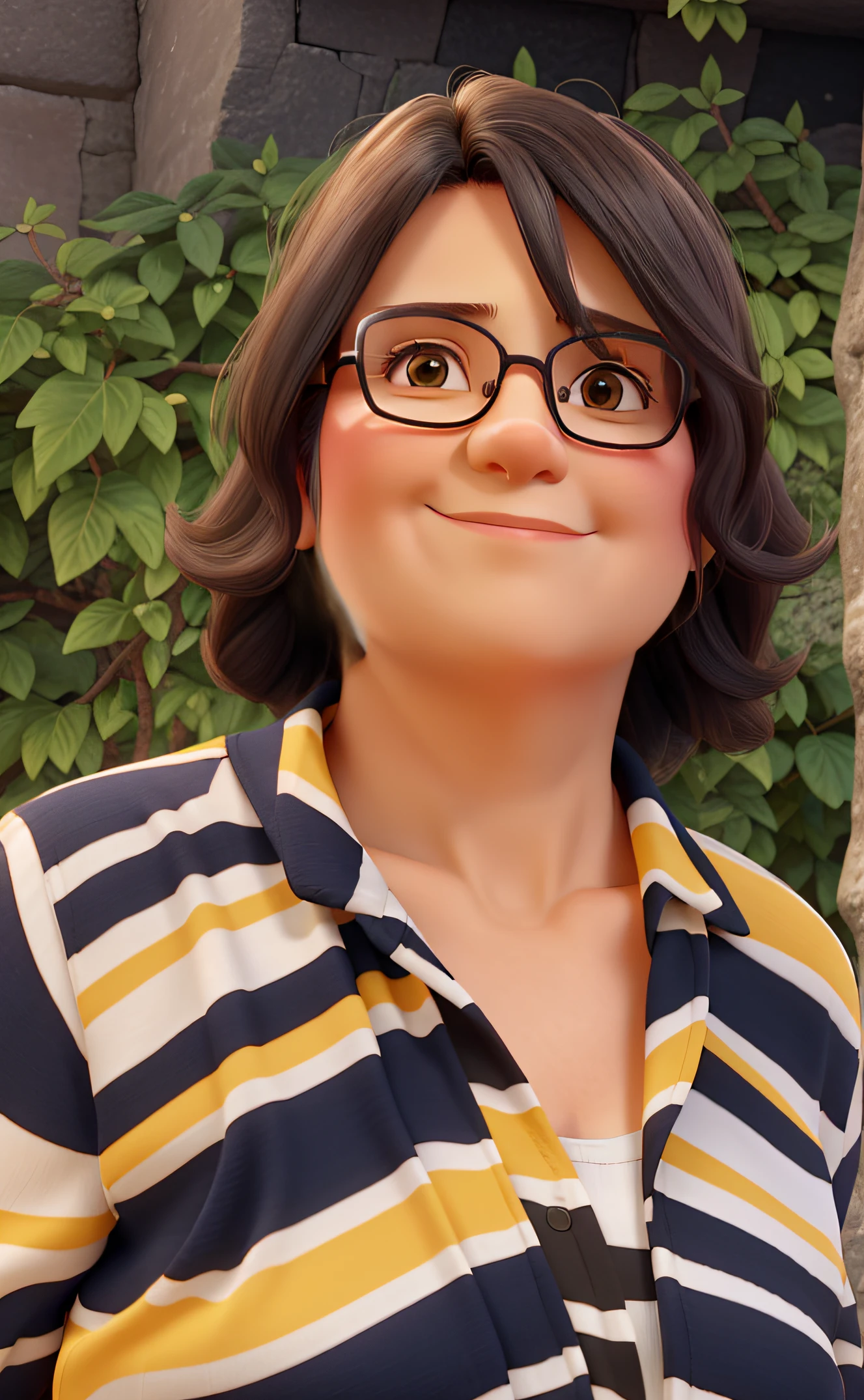 44-year-old woman, fair skin, straight hair above the shoulder, with horizontal rectangular glasses.