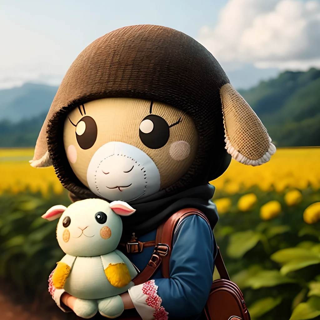 Maskot sapi dengan maskota tumbuhan