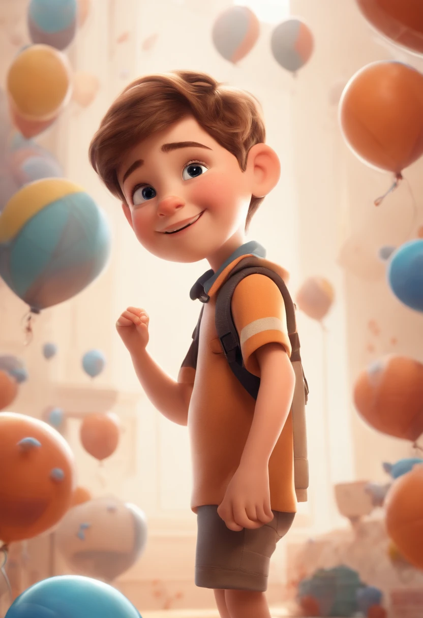 a happy cute standing short hair, vestindo uma fantasia espacial, , fundo branco, barnet, Tom, Estilo Pixar, ....3d, desenhos animados, rosto detalhado, asymmetrical 16k
