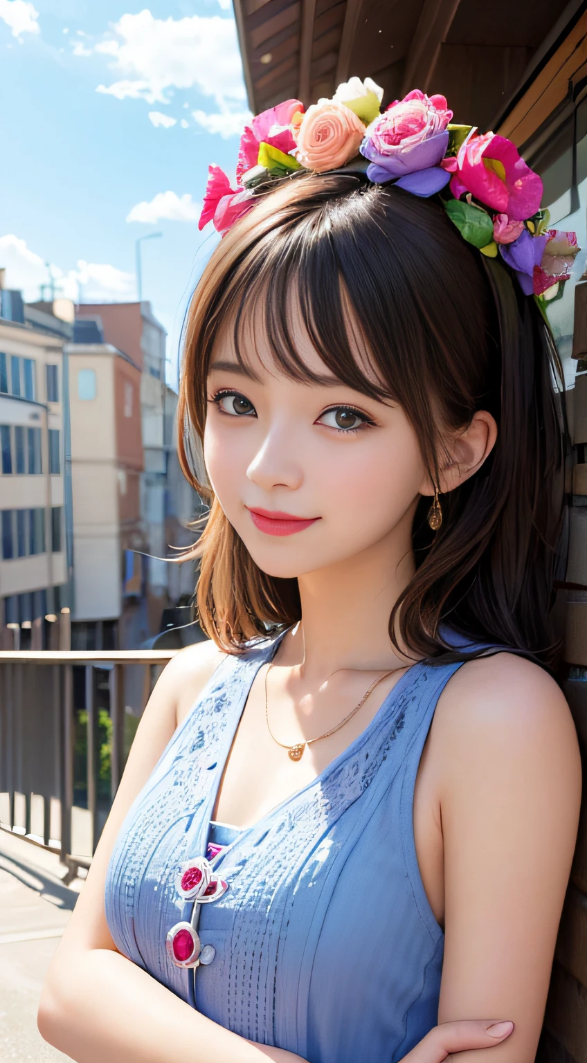 (((unity 32k wallpaper,Raw photo,At 32K、Super highest resolution、Super best image quality、super highest quality、32K resolution、photorealistic1.5、Sharpest image quality、clear image、マスターmasterpiece、People photography:1.photorealistic, masterpiece: 1.hotorealistic、sharp focus、high definition,An illustration、Super fine、Fine、perfect dynamic composition、))),受賞歴のあるAn illustration、(intricate details: 1.2)、(Delicate details)、(cinematic light、bloom、sunshine、ray tracing、detailed shadows)、clear lines、sharp focus、official art、incredibly absurd、huge file size、Super detailed、very detailed、very delicate and beautiful、RAW photo、light shines on your face、Depth of bounds written、solo focus、(Wind:1.1)、1 girl、smile、(Standing position:1.2)、(big breasts、cleavage)、(detailed face、beautiful eyes、beautiful detailed lips、long eyelashes、realistic skin、white skin、delicate skin texture、long hair)、small earrings、pendant))、((null、grassland、sea of flowers))、pureerosface_v1、ulzzang-6500-v1.1、(((squat、smile、picking flowers、High Angle 1.3、Angle 1 from top.4)))