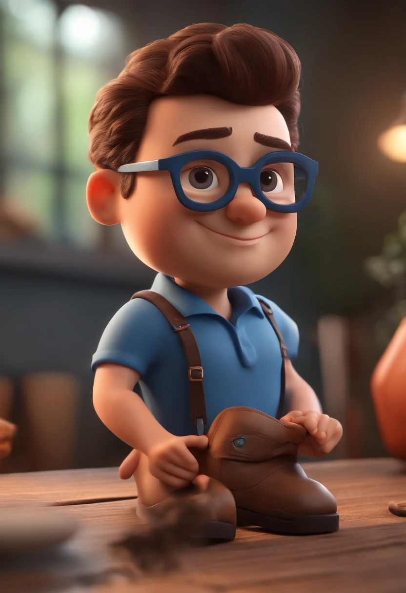 Cartoon character of a man with black glasses and a blue shirt, animation character, Caractere estilizado, animation style rendering, 3D estilizado, Arnold Maya render, 3 d render stylized, toon render keyshot, Personagem 3D, Personagem 3D, 3d rendering stylized, 3 d character render, personagem de desenho animado, Personagem de close up, Pose de personagem, (Estilo Pixar) (master part:1.2) (Bokeh) (best quality) (pele detalhada) (textura detalhada) (8k) (argila) (Cinematic lighting) (foco nítido