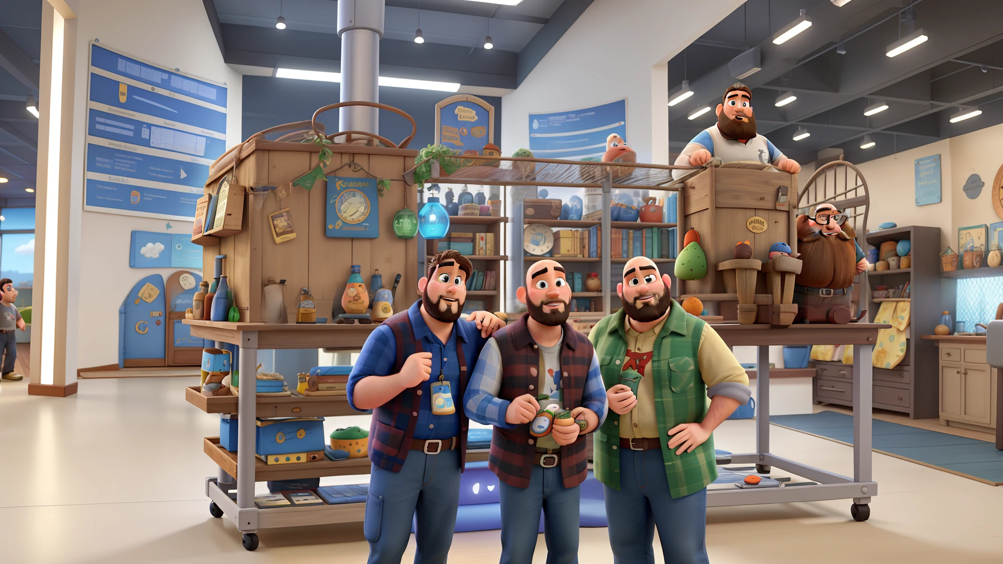 Two brothers and another fat, bearded, bald friend, Disney pixar | |