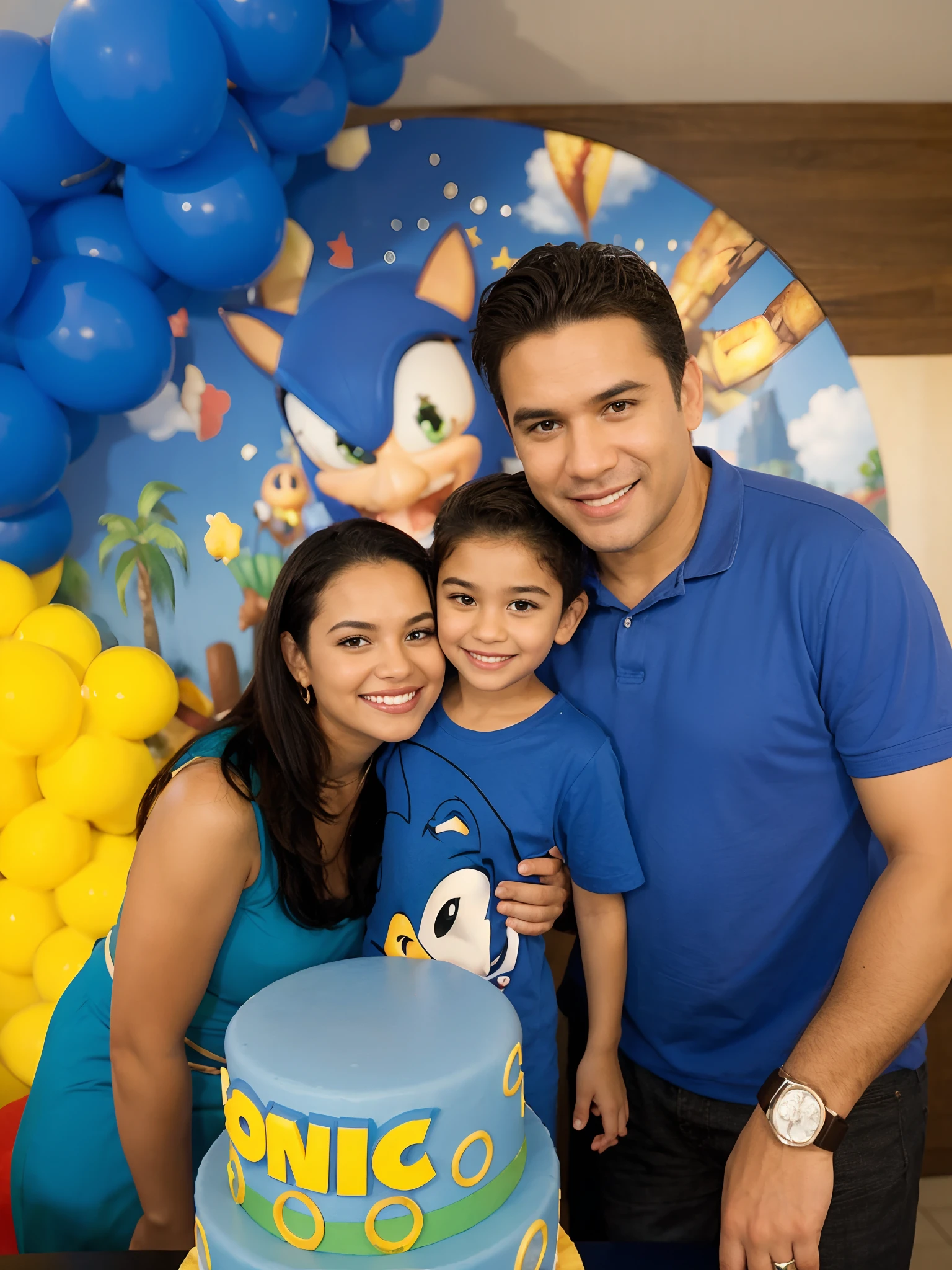 Familia feliz em um restaurante estilo pixar