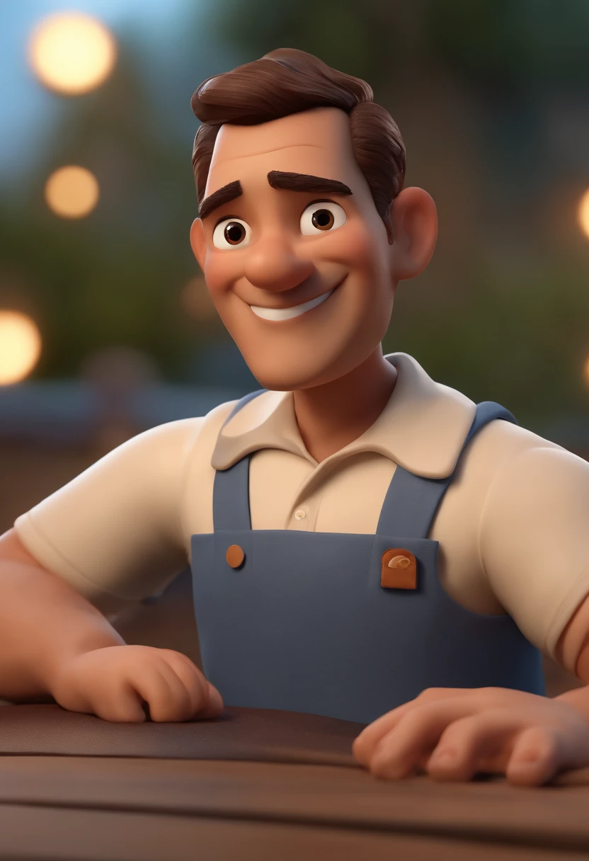 Personagem de desenho animado de um homem e uma camisa polo azul marinho, sem cabelo, Com barba cavanhaque, animation character, Caractere estilizado, animation style rendering, 3D estilizado, Arnold Maya render, 3 d render stylized, toon render keyshot, Personagem 3D, Personagem 3D, 3d rendering stylized, 3 d character render, personagem de desenho animado, Personagem de close up, Pose de personagem, (Estilo Pixar) (master part:1.2) (Bokeh) (best quality) (pele detalhada) (textura detalhada) (8k) (argila) (Cinematic lighting) (foco nítido