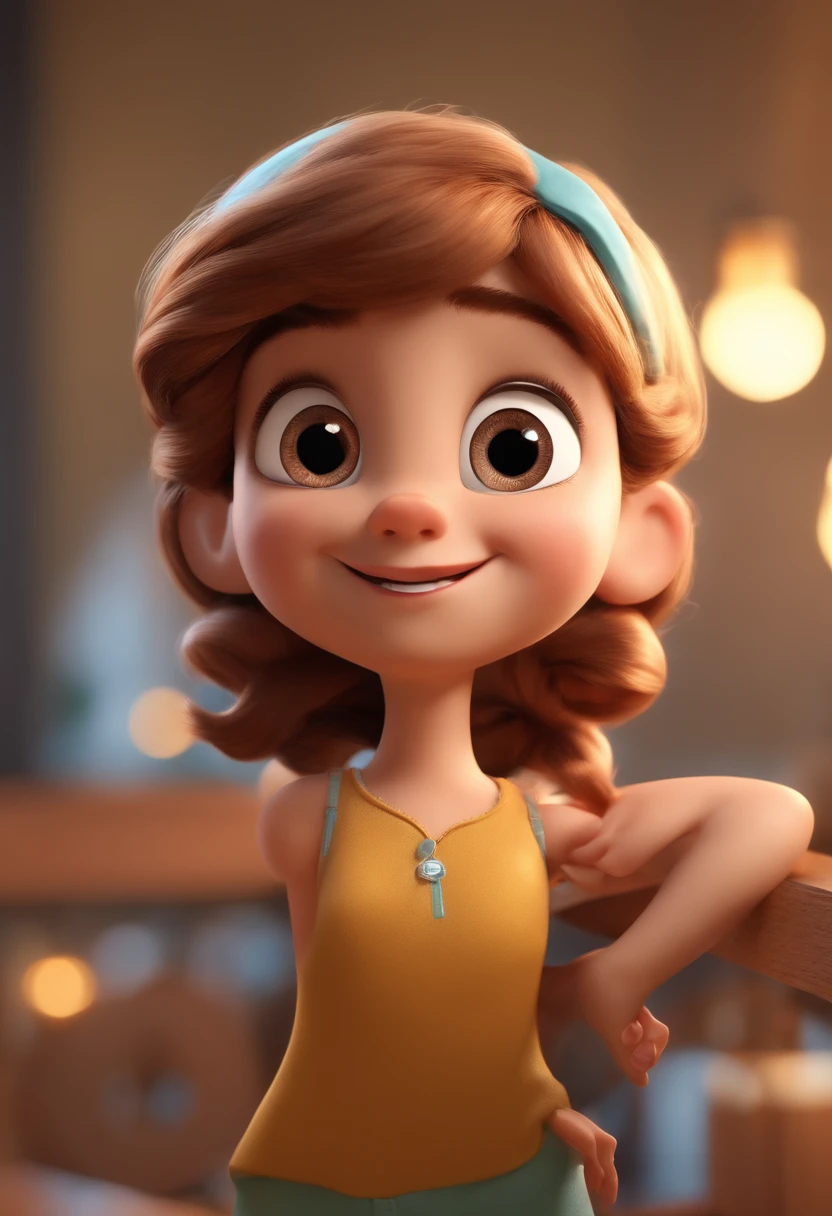Uma com cabelos longos, bonita, sorriso lindo, branca, animation character, Caractere estilizado, animation style rendering, 3D estilizado, Arnold Maya render, 3 d render stylized, toon render keyshot, Personagem 3D, Personagem 3D, 3d rendering stylized, 3 d character render, personagem de desenho animado, Personagem de close up, Pose de personagem, (Estilo Pixar) (master part:1.2) (Bokeh) (best quality) (pele detalhada) (textura detalhada) (8k) (argila) (Cinematic lighting) (foco nítido