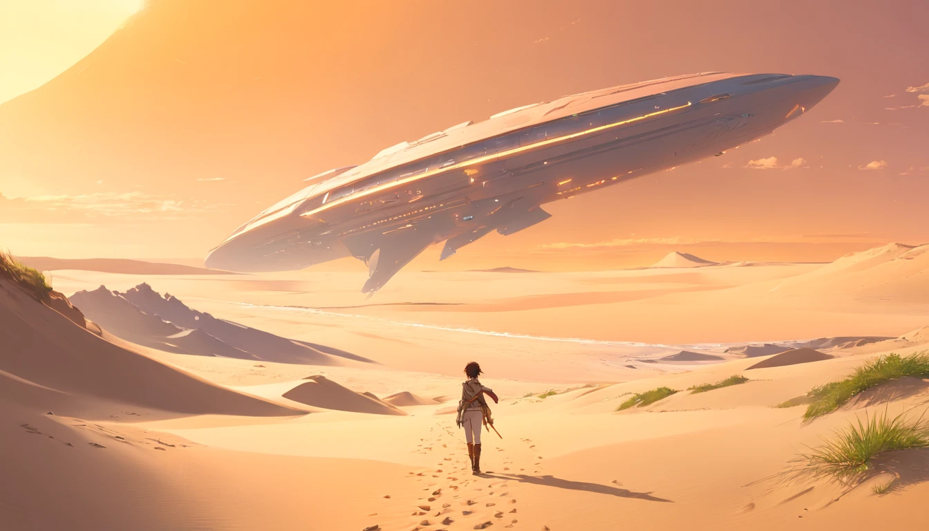 Dune concept art,Clean and neat tones,Sci-fi base scene,There are many spaceships in the air,Epic concept art, Fine 8K,vray, Wasteland science fiction, Michael Caluta style illustration