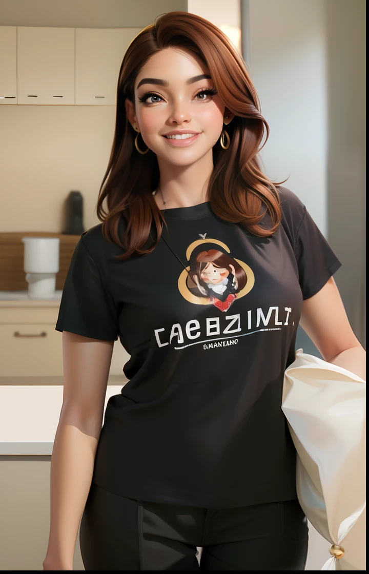 master part, best quality, 1st grade, olhos castanhos, pele escura, brown hair, cabelos ondulados, mid bob hair, Brincos, jewelries, Camisa comprida, fundo simples, sozinho, parte superior do corpo