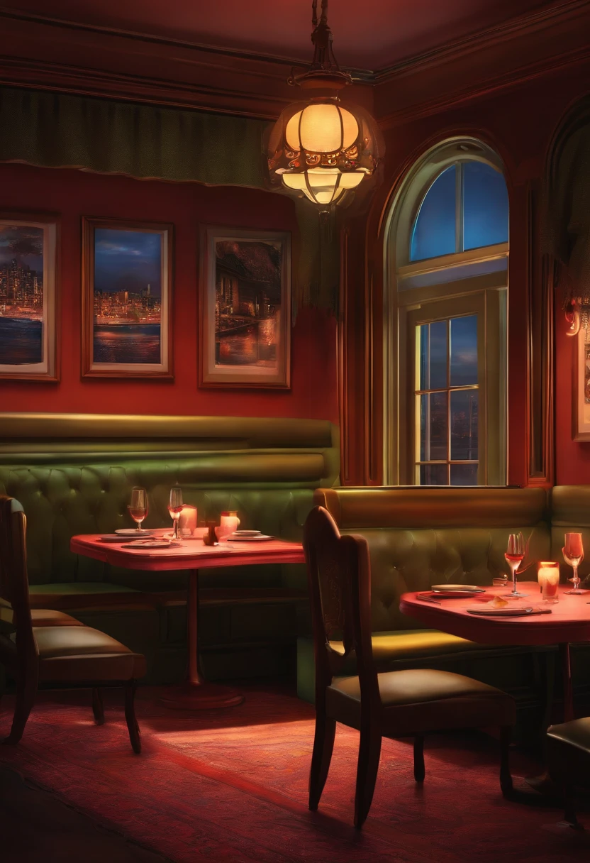 Pixar 3D style drawing of a romantic diner table