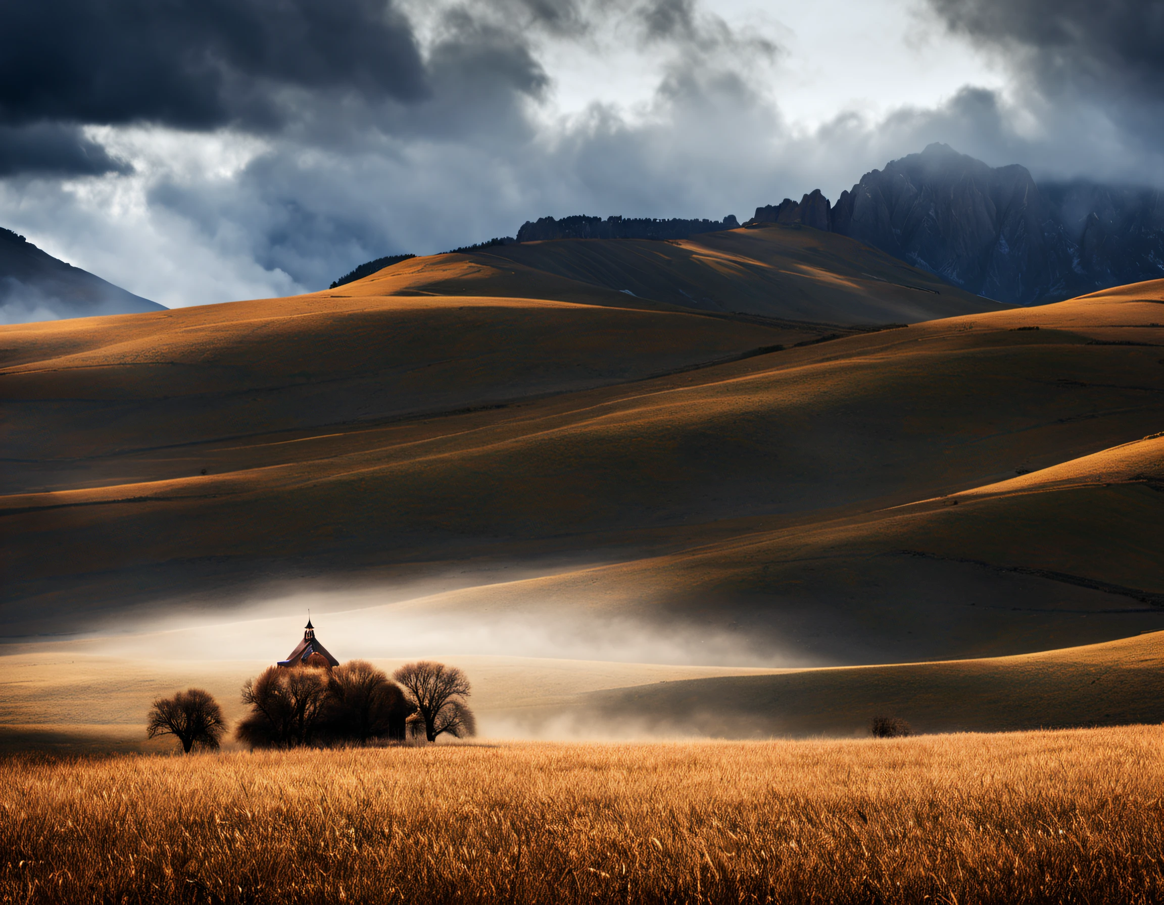 in style of Bess Hamiti, stunning natural landscape, church