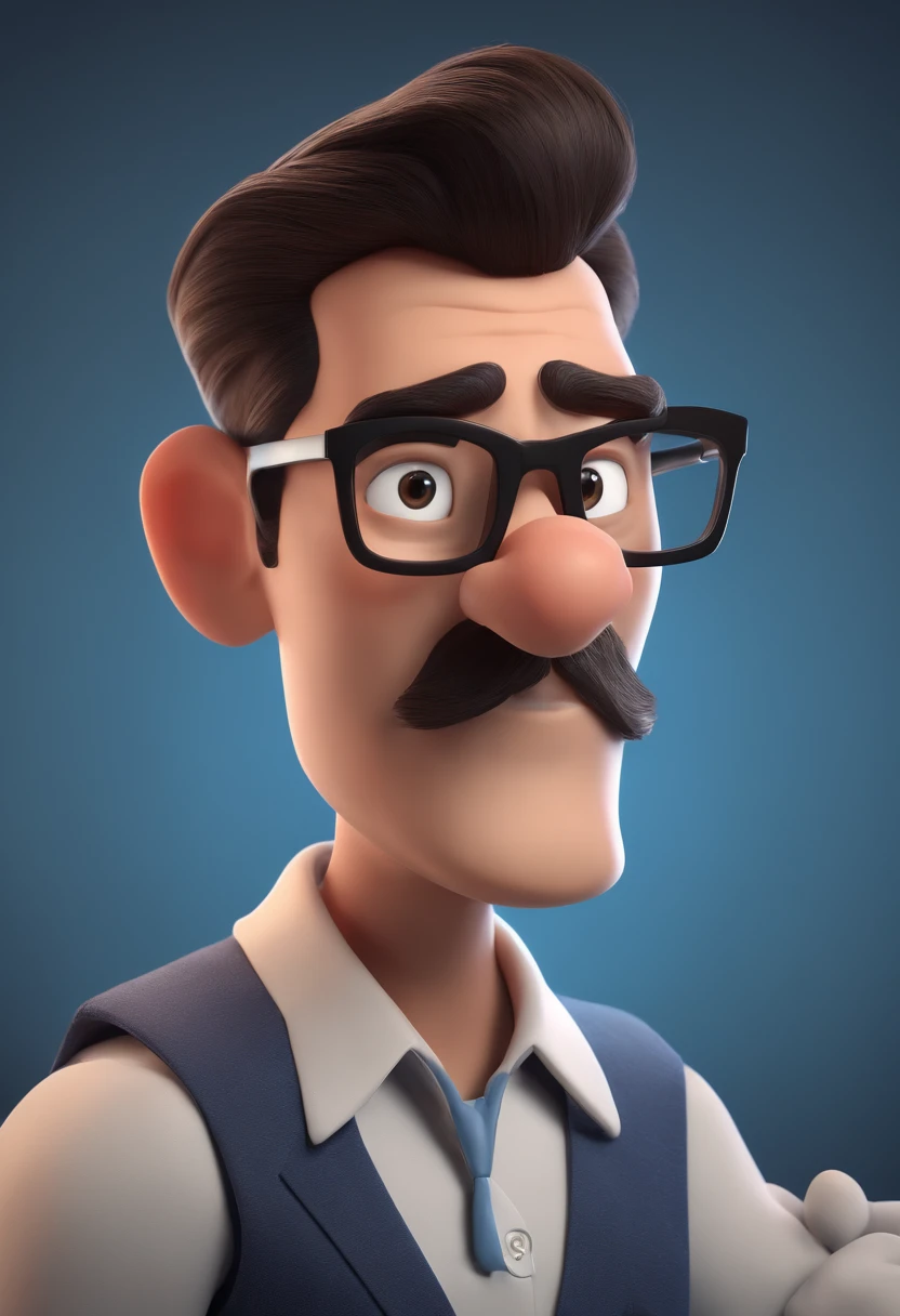Cartoon character of a man with black glasses and a blue shirt, animation character, Caractere estilizado, animation style rendering, 3D estilizado, Arnold Maya render, 3 d render stylized, toon render keyshot, Personagem 3D, Personagem 3D, 3d rendering stylized, 3 d character render, personagem de desenho animado, Personagem de close up, Pose de personagem,  (Estilo Pixar) (master part:1.2) (Bokeh) (best quality) (pele detalhada) (textura detalhada) (8k) (argila) (Cinematic lighting) (foco nítido