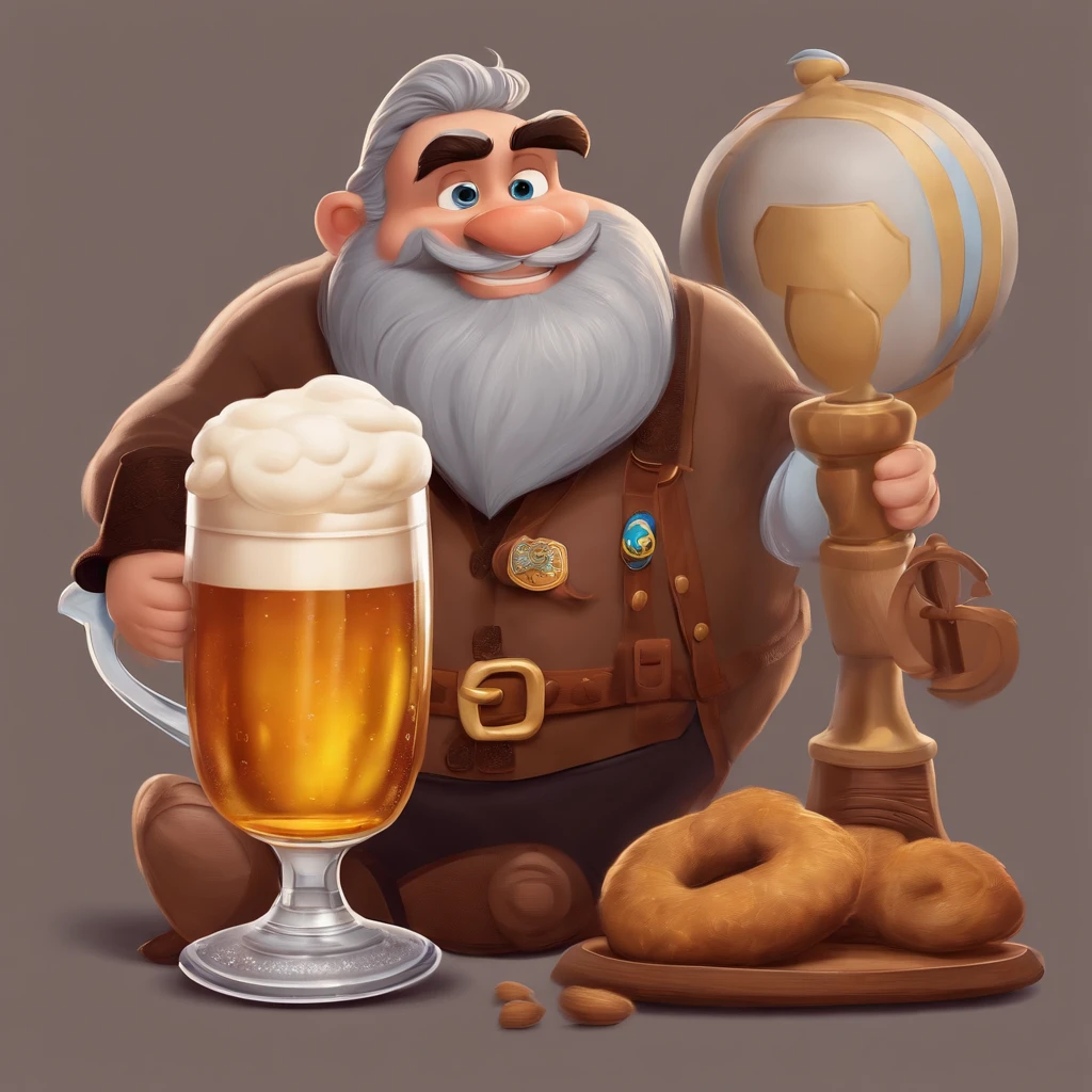Um homem barbudo bebendo cerveja no estilo Disney pixar, alta qualidade, melhor qualidade