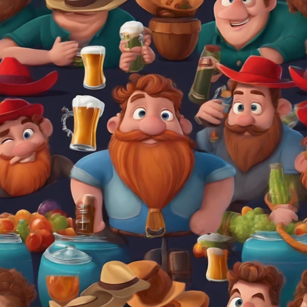 Um homem barbudo bebendo cerveja no estilo Disney pixar, alta qualidade, melhor qualidade